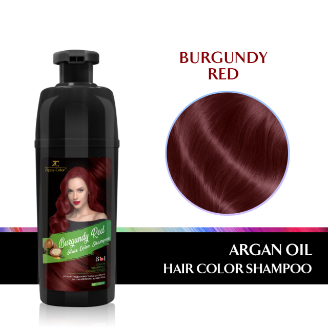 Zippy Color 3 in 1 Argan Oil Hair Dye Shampoo-Burgundy Red,Zippy Color Hair Dye Shampoo - Black Hair Care Manufacturer,Guangdong Mingli Biomedical Technology Co., Ltd.