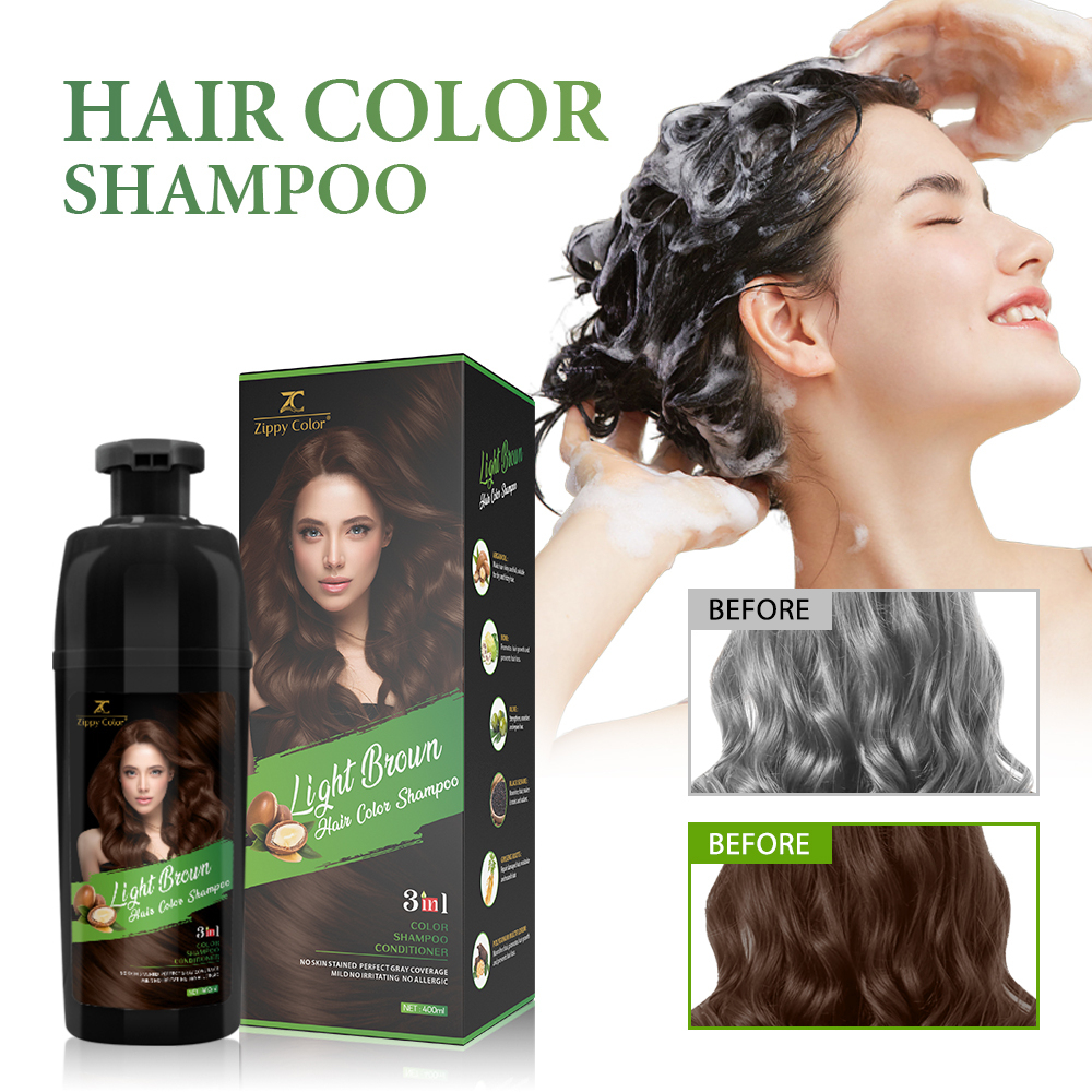 Zippy Color 3 in 1 Argan Oil Hair Dye Shampoo-Light Brown,Zippy Color 3 in 1 Argan Oil Hair Dye Shampoo-Black,Guangdong Mingli Biomedical Technology Co., Ltd.