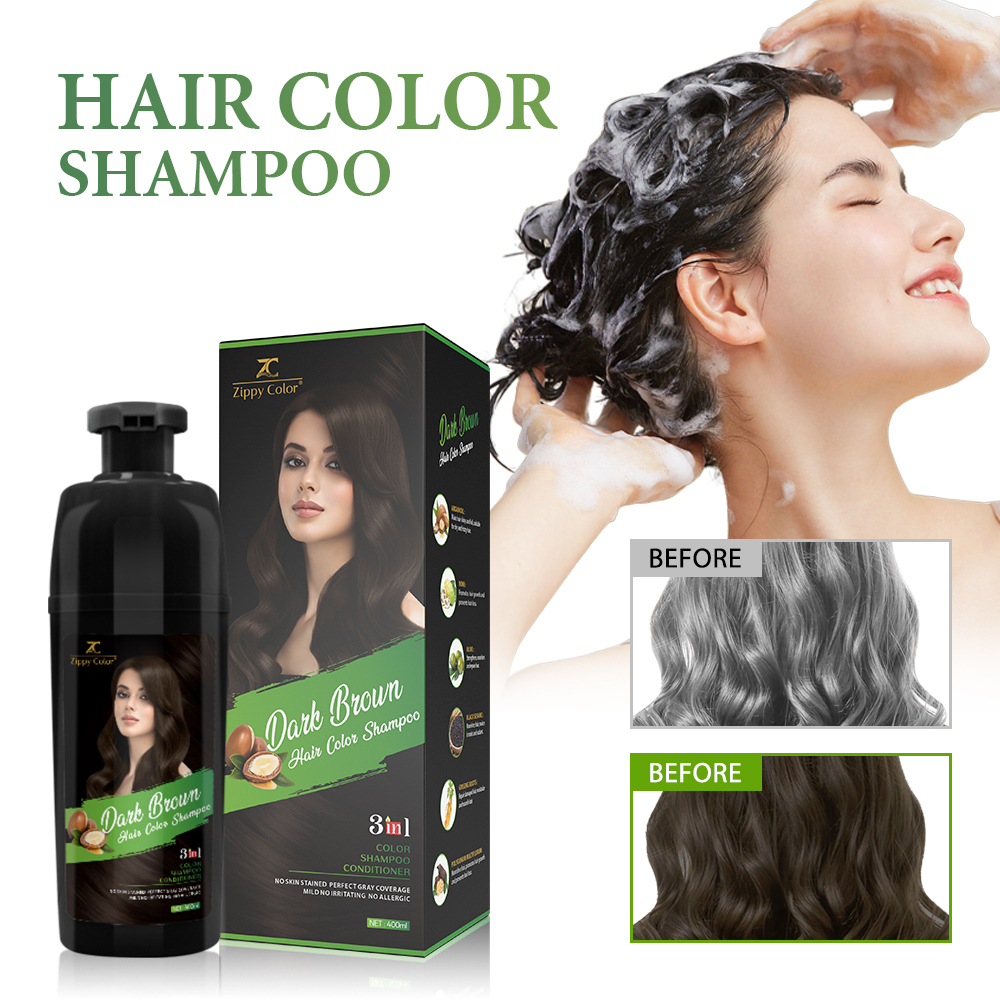 Zippy Color 3 in 1 Argan Oil Hair Dye Shampoo-Dark Brown,Zippy Color Hair Dye Shampoo - Wholesale Hair Care Manufacturer,Guangdong Mingli Biomedical Technology Co., Ltd.