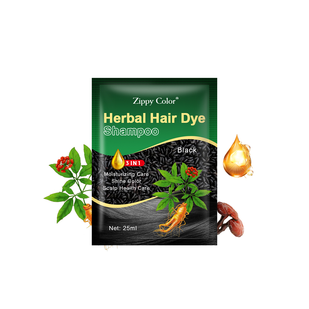 Zippy Color Ginseng Black Hair Shampoo,Ginseng Hair Dye Shampoo | Ammonia-Free Hair Color by Mingli Factory,Guangdong Mingli Biomedical Technology Co., Ltd.