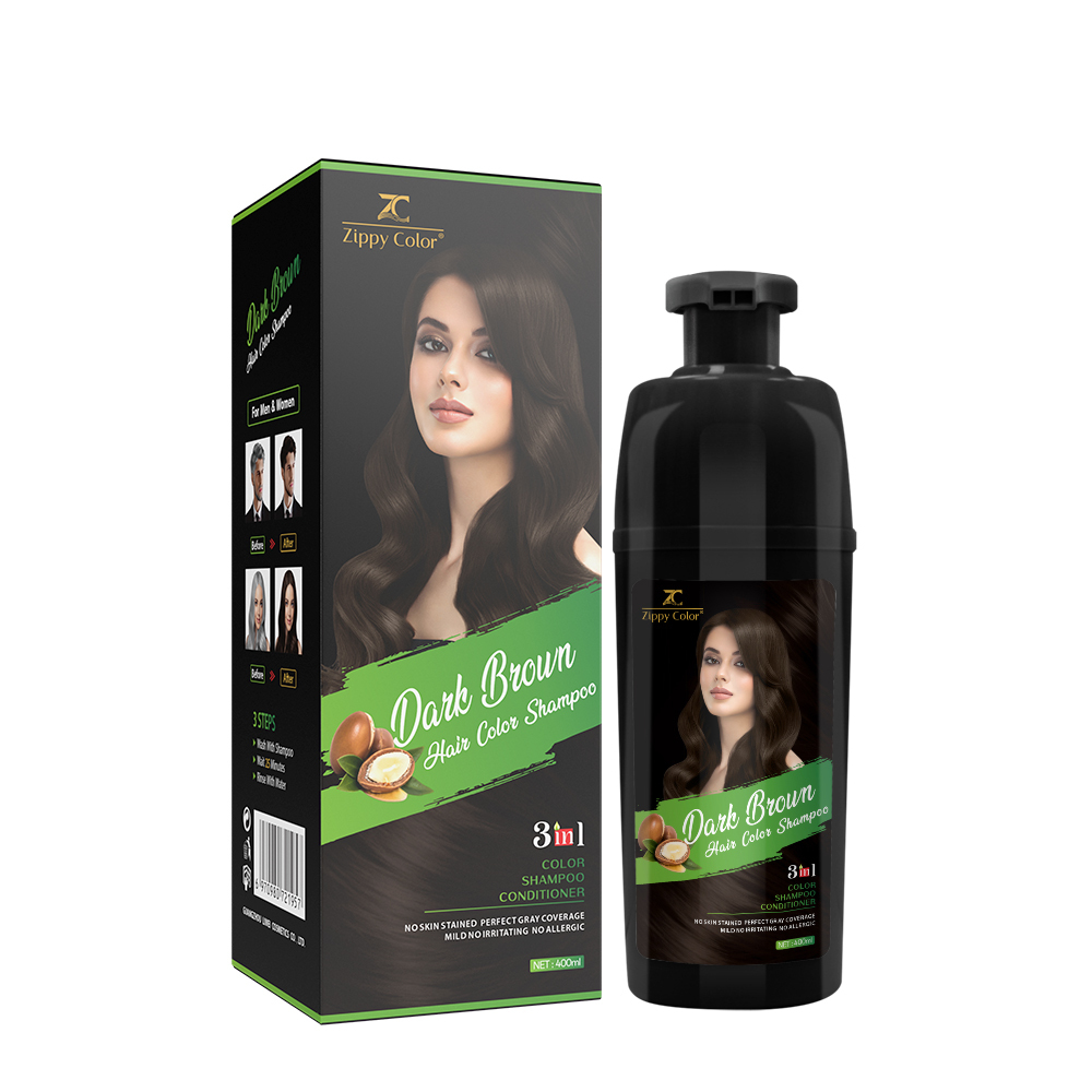 Zippy Color 3 in 1 Argan Oil Hair Dye Shampoo-Dark Brown,Zippy Color Hair Dye Shampoo - Wholesale Hair Care Manufacturer,Guangdong Mingli Biomedical Technology Co., Ltd.
