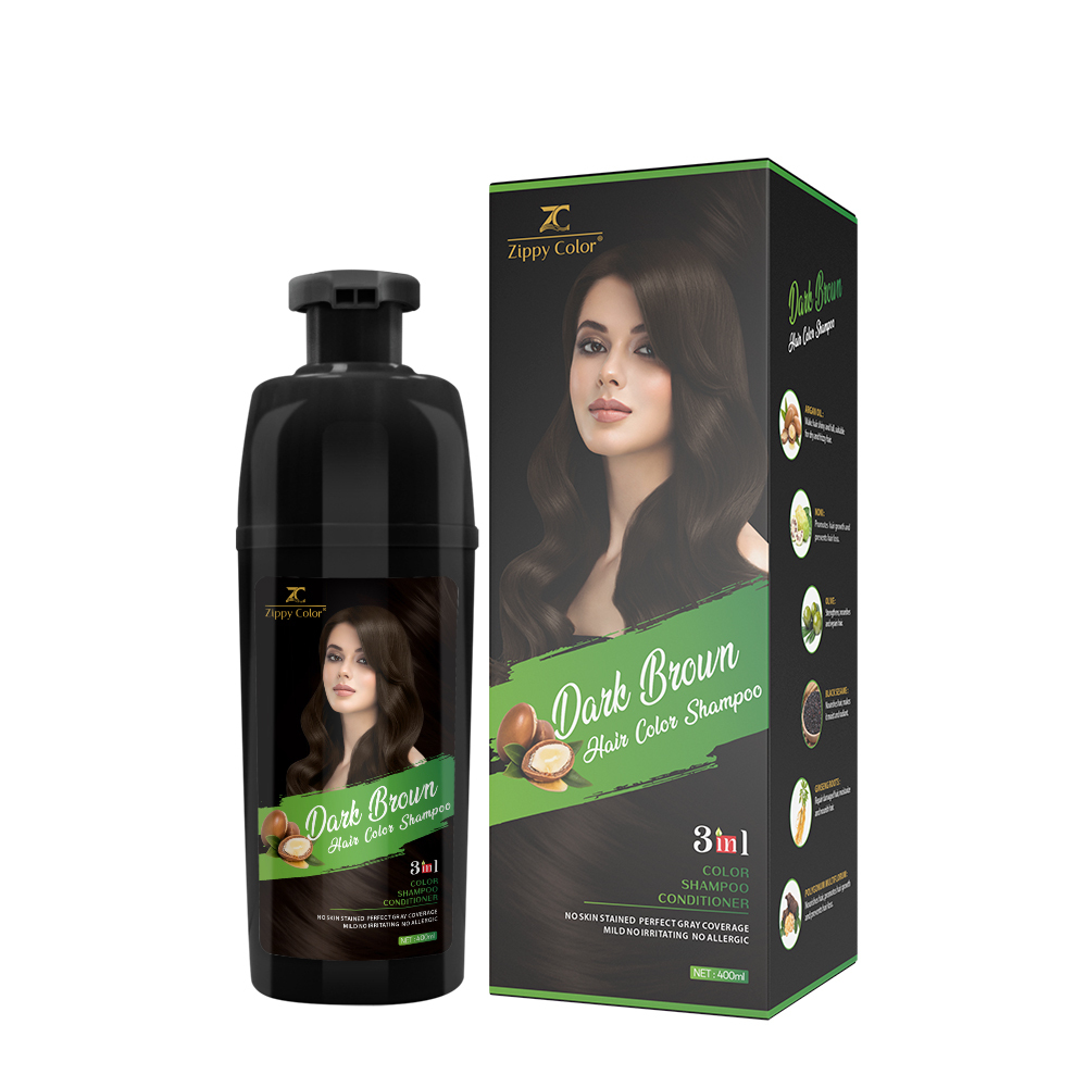 Zippy Color 3 in 1 Argan Oil Hair Dye Shampoo-Dark Brown,Zippy Color Hair Dye Shampoo - Wholesale Hair Care Manufacturer,Guangdong Mingli Biomedical Technology Co., Ltd.