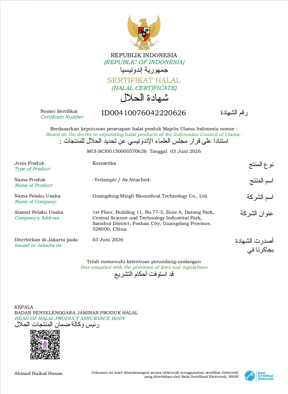 HALAL certificate ID00410076042220626 issued by HEAD OF HALAL PRODUCT ASSURANCE BODY, 14 hair dye shampoo SKUs
