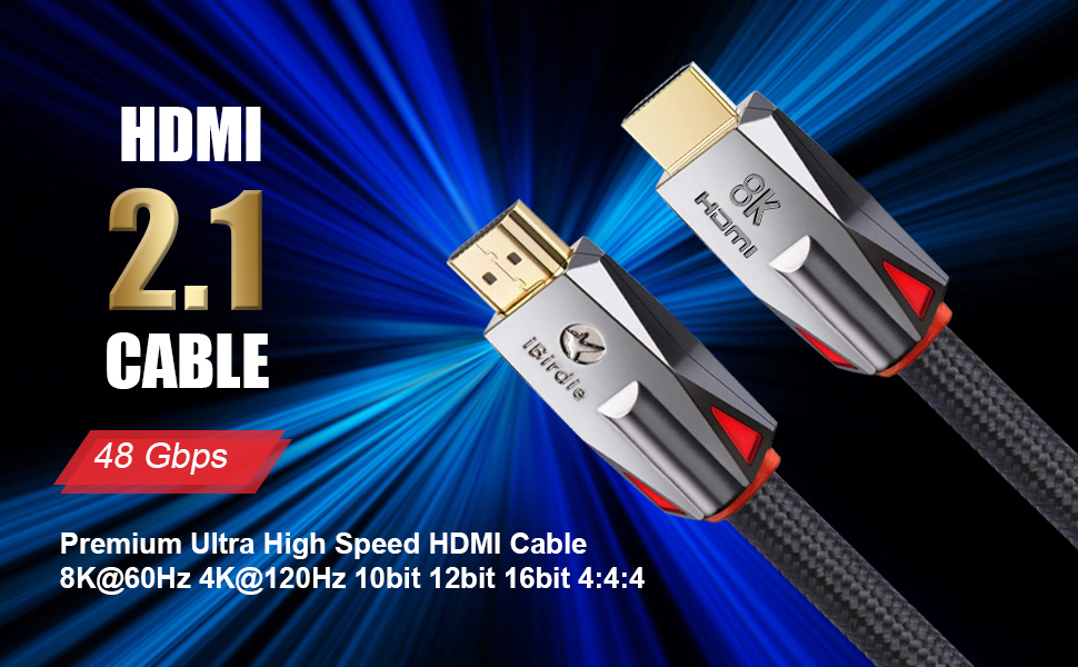Cavo HDMI 2.1 Certificato 8K/10K 48Gbps – 2m, Supporto 4K@120Hz, EARC, HDR, Dolby Atmos, VRR, Con Guaina In Nylon, Per PS5, Xbox, Mac Mini M4 Pro