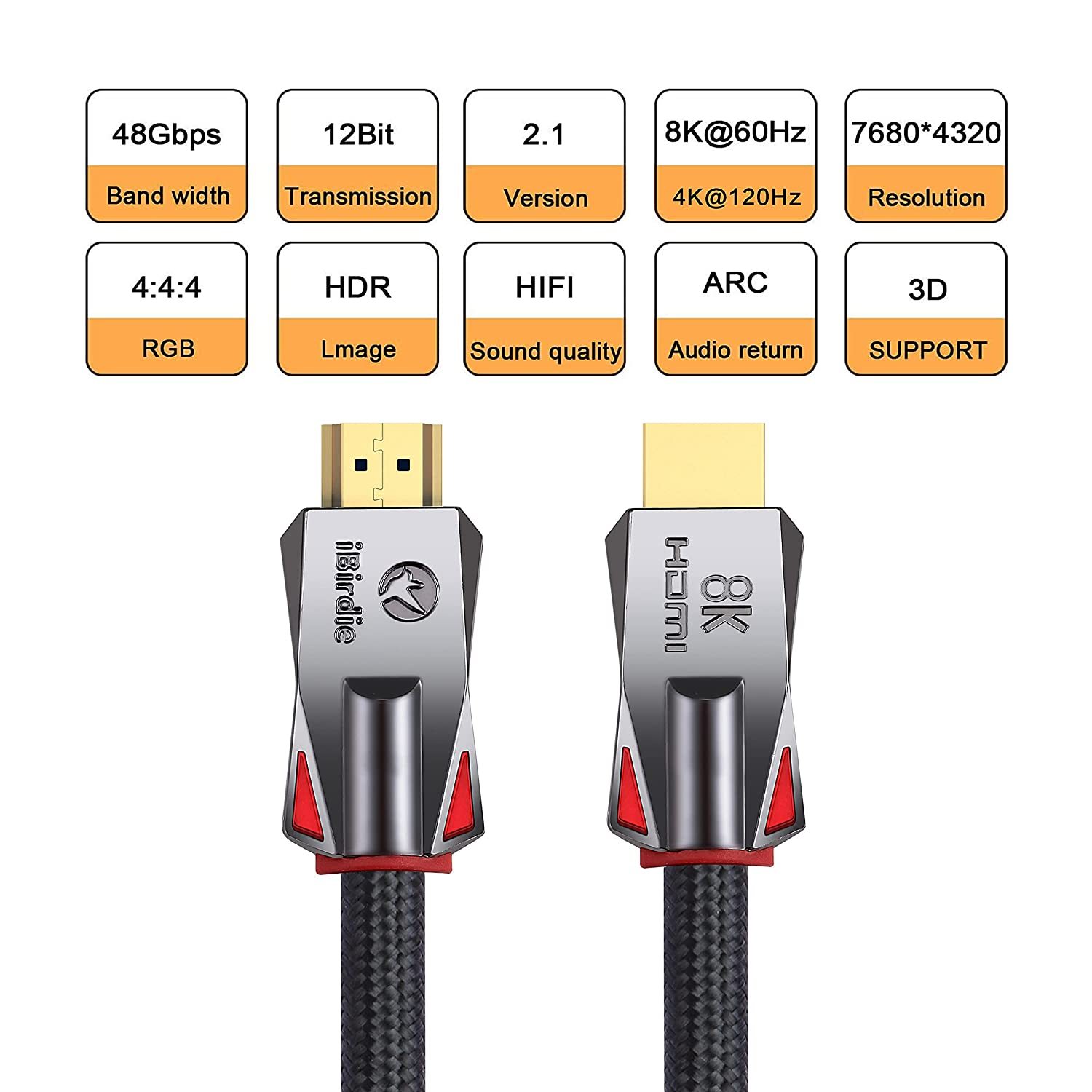 8K HDMI 2.1 Cable 8K60hz 4K 120hz 144hz HDCP 2.3 2.2 eARC ARC 48Gbps Ultra High Speed Compatible with Dolby Vision Atmos PS5 PS4, Xbox One Series X,
