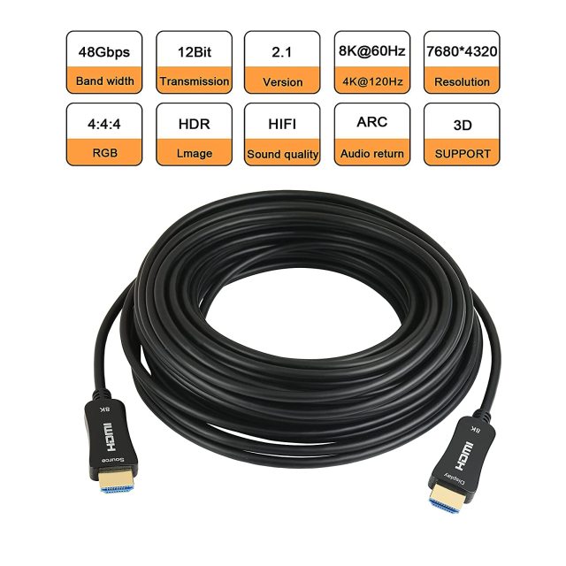Cavo HDMI Lunghezza Variabile Cavo HDMI 2.1 In Fibra Ottica - Supporta 8K@ 60Hz, 4K@120Hz, EARC, VRR | Lunghezza A Scelta Rete Recinzione H 100