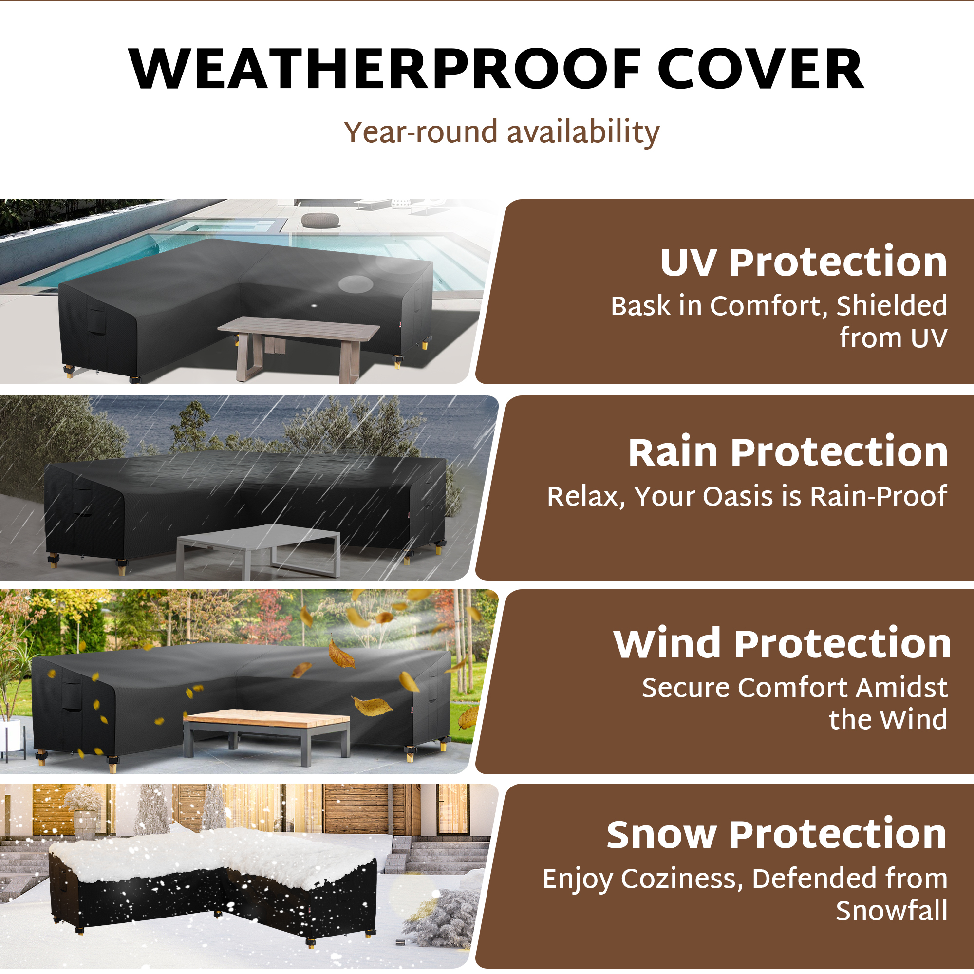 iBirdie Outdoor Sectional Cover for V-Shaped Patio Sofa Waterproof Weatherproof 600D Heavy Duty Garden Furniture Cover Outside Sectional Couch Cover V Shape