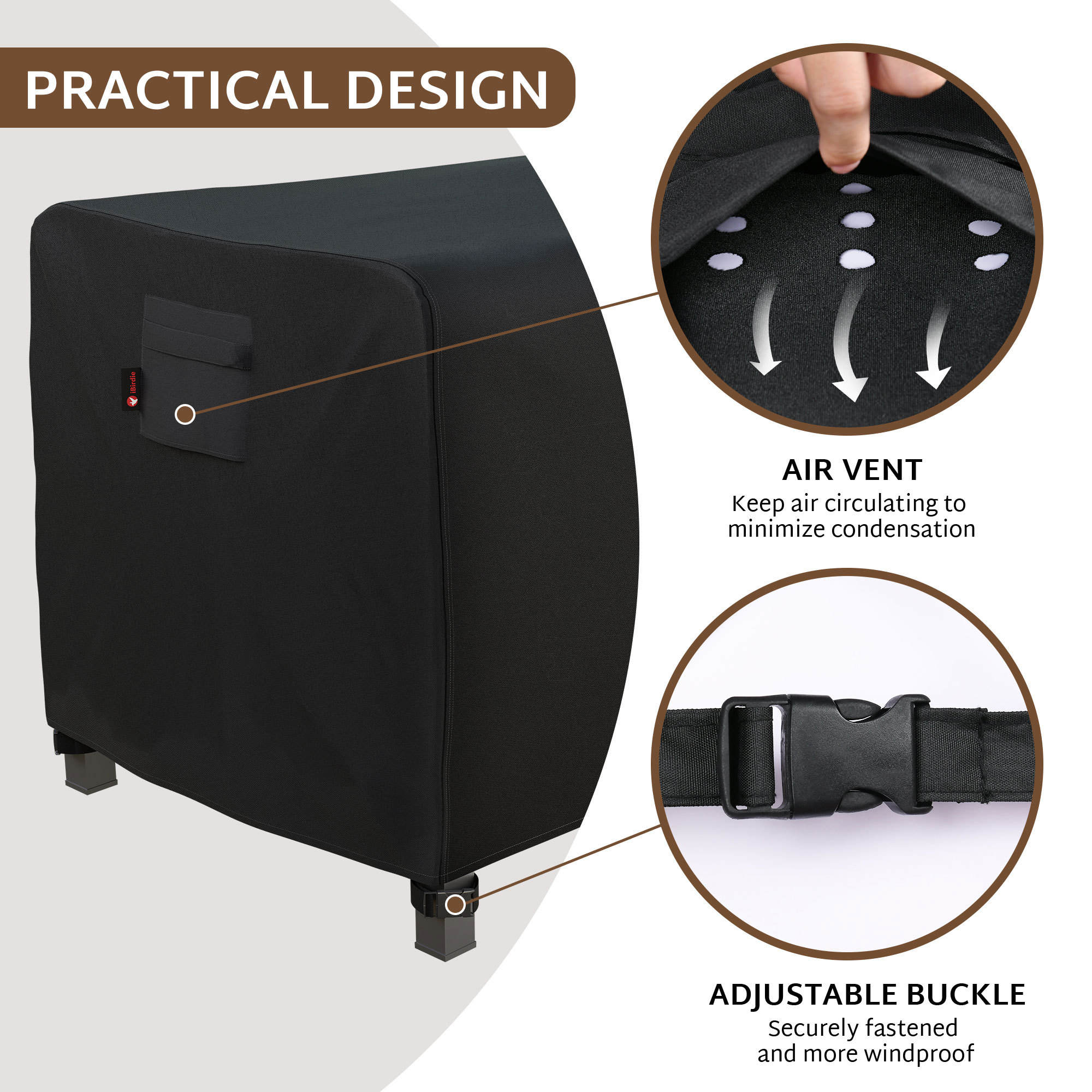 iBirdie Rectangular Gas Fire Pit Table Cover 54 x 28 inch Outdoor Waterproof and Weatherproof Heavy Duty 600D Patio Fireplaces Cover