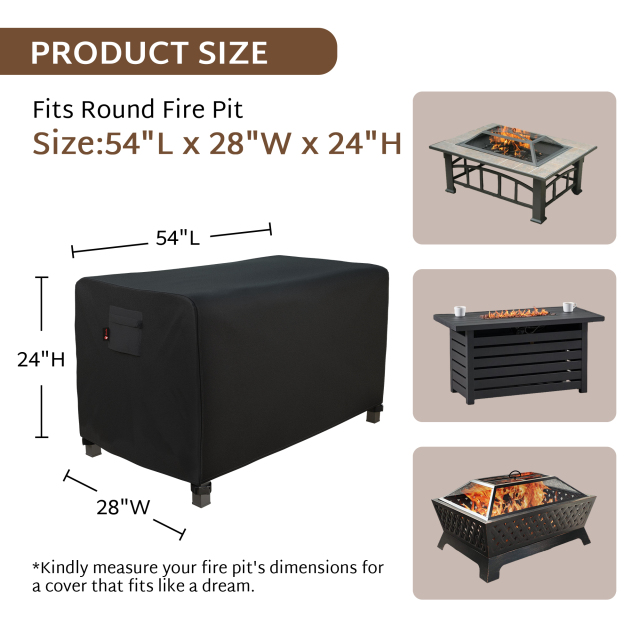 iBirdie Rectangular Gas Fire Pit Table Cover 54 x 28 inch Outdoor Waterproof and Weatherproof Heavy Duty 600D Patio Fireplaces Cover