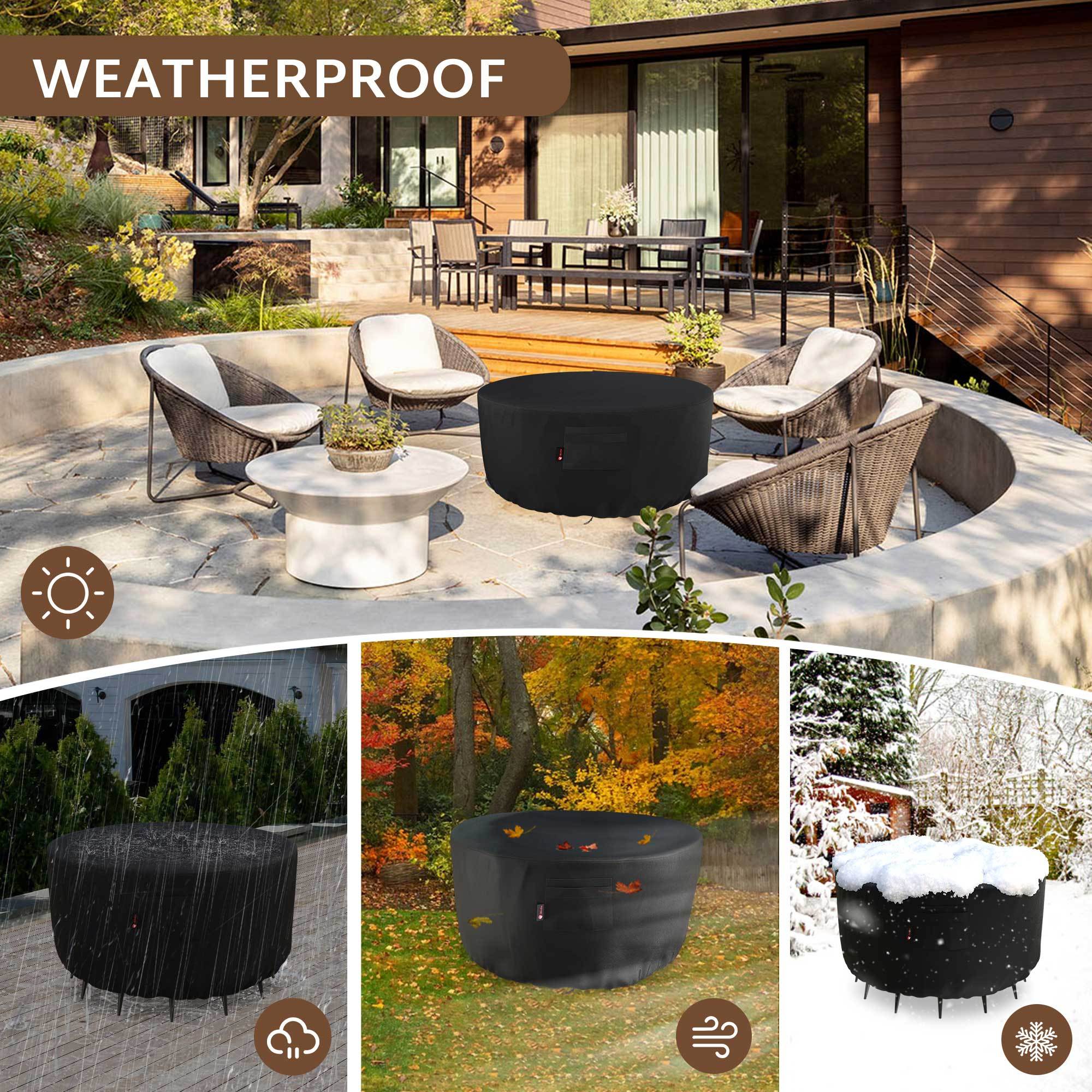 iBirdie Fire Pit Cover Round 32 inch Outdoor Waterproof and Weatherproof Heavy Duty 600D Patio Fireplaces Table Cover