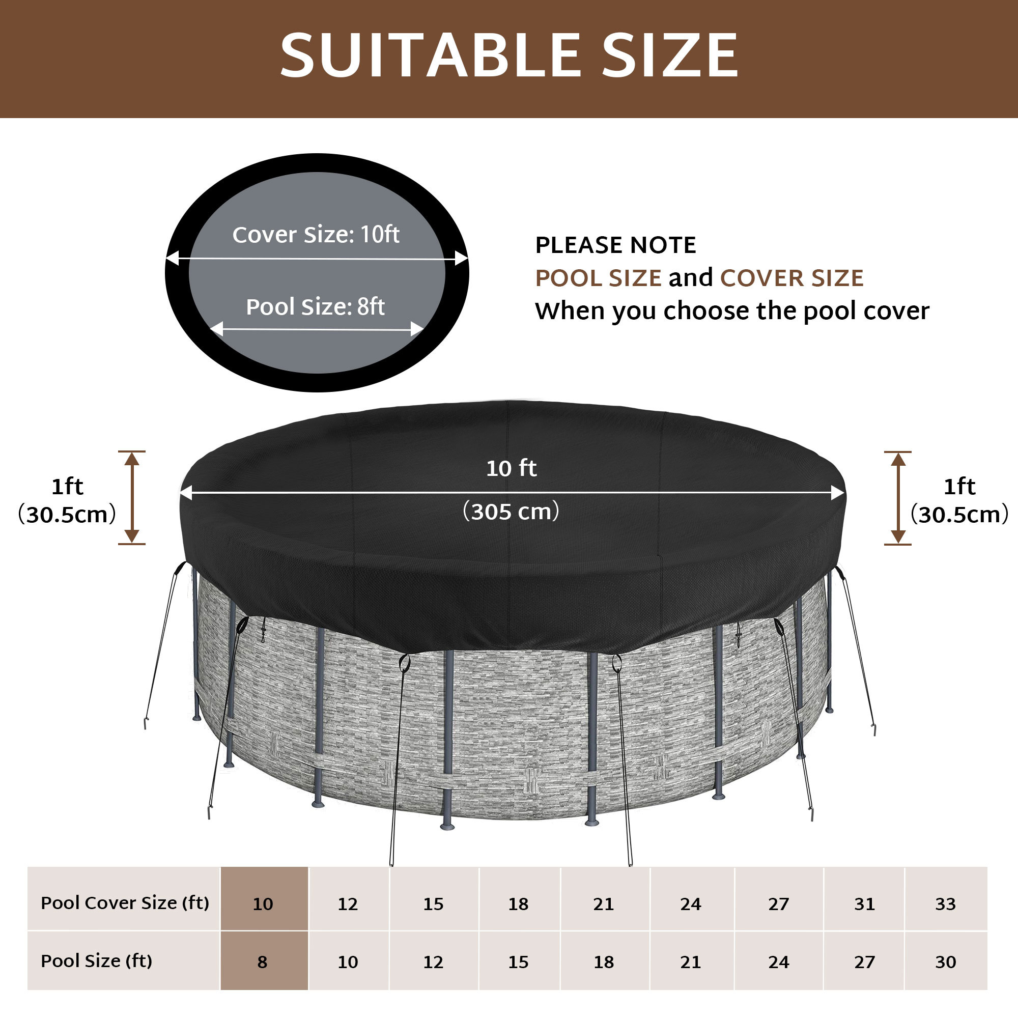 iBirdie Outdoor Above Ground Pool Cover Tear-Resistant Waterproof and Weatherproof Covers