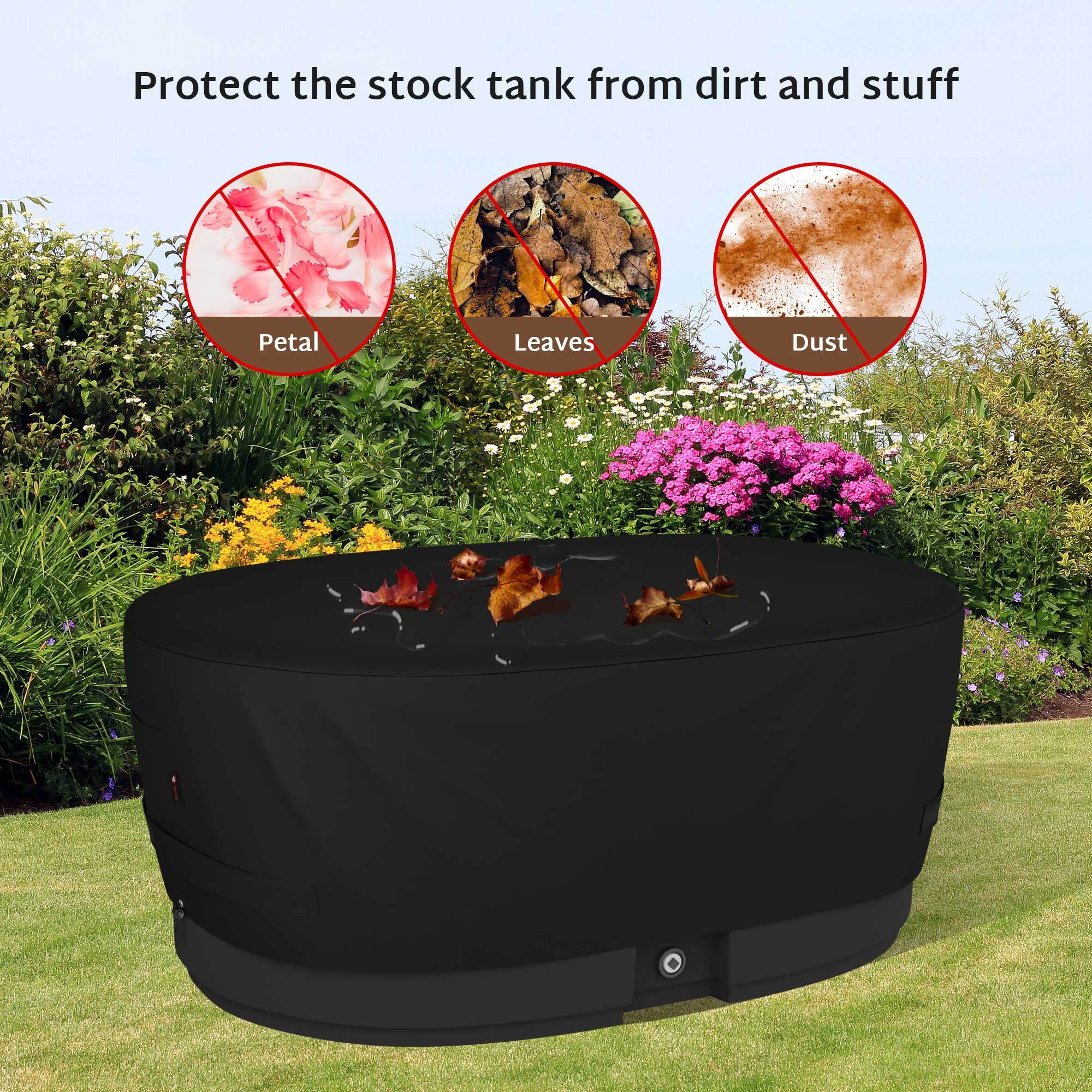 iBirdie Outdoor Waterproof Stock Tank Cover for Ice Bath Cold Plunge Pool - 600D Heavy Duty Weatherproof Oval Tub Covers Compatible for Rubbermaid Water Trough