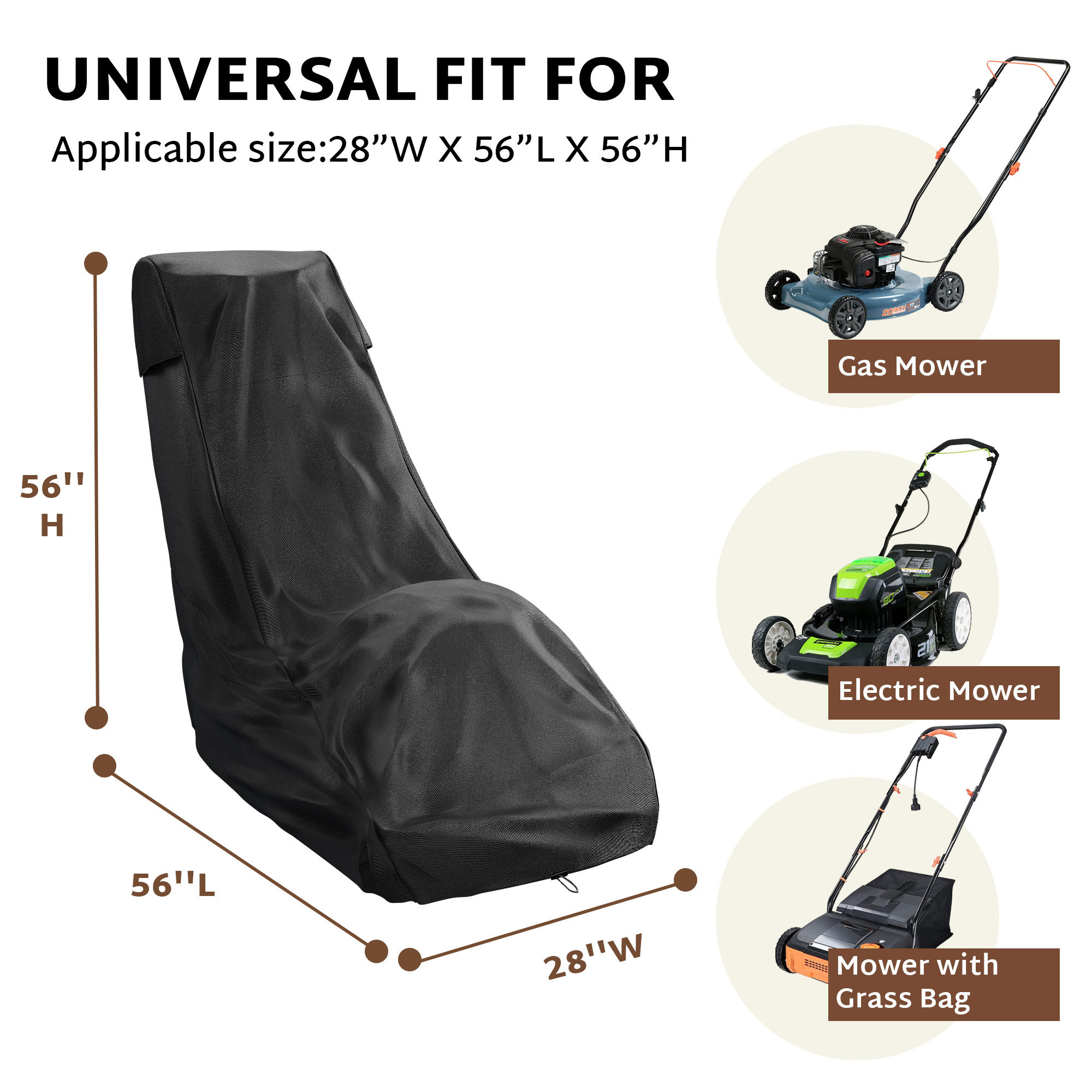 iBirdie Outdoor Waterproof Lawn Mower Cover for 20''-23'' Push Mowers - Heavy Duty 600D Weatherproof UV Resistant Mower Protector