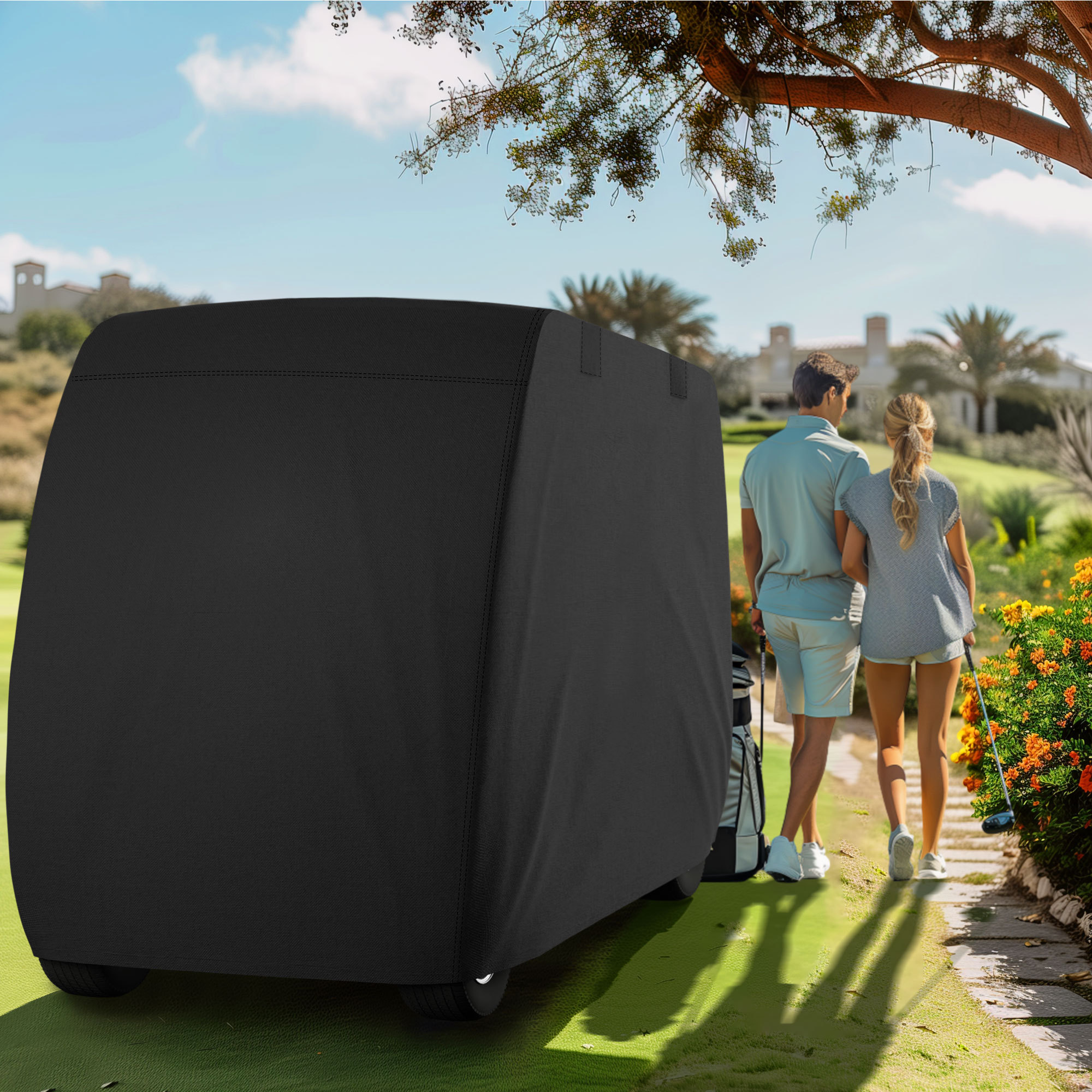 iBirdie 2 Passenger Golf Cart Cover for Club Car EZGO Yamaha Outdoor Golfcart Waterproof and Weatherproof Heavy Duty 600D Covers