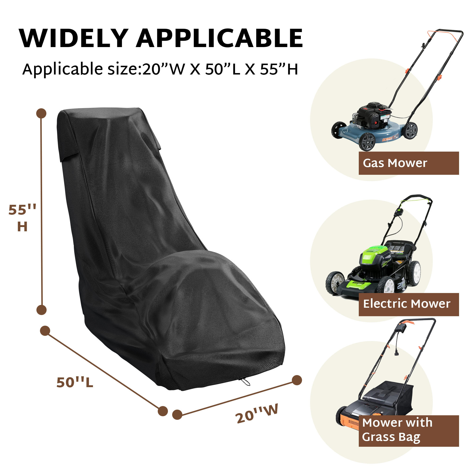 iBirdie Outdoor Waterproof Lawn Mower Cover for 20''-23'' Push Mowers - Heavy Duty 600D Weatherproof UV Resistant Mower Protector
