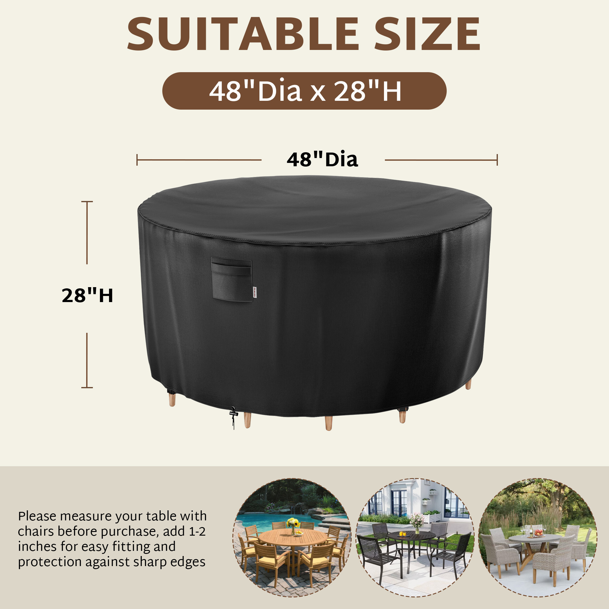iBirdie Round Patio Furniture Cover, Outdoor Waterproof and Weatherproof for Garden Table and Chairs, Heavy Duty 600D