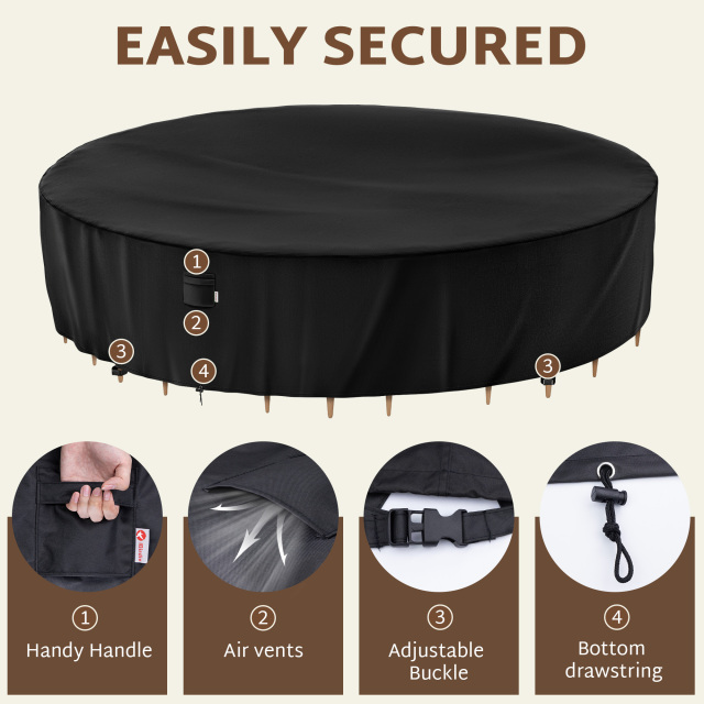 iBirdie Round Patio Furniture Cover , Outdoor Waterproof and Weatherproof for Garden Table and Chairs, Heavy Duty 600D,