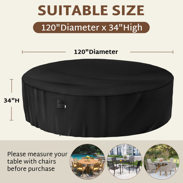 iBirdie Round Patio Furniture Cover , Outdoor Waterproof and Weatherproof for Garden Table and Chairs, Heavy Duty 600D,