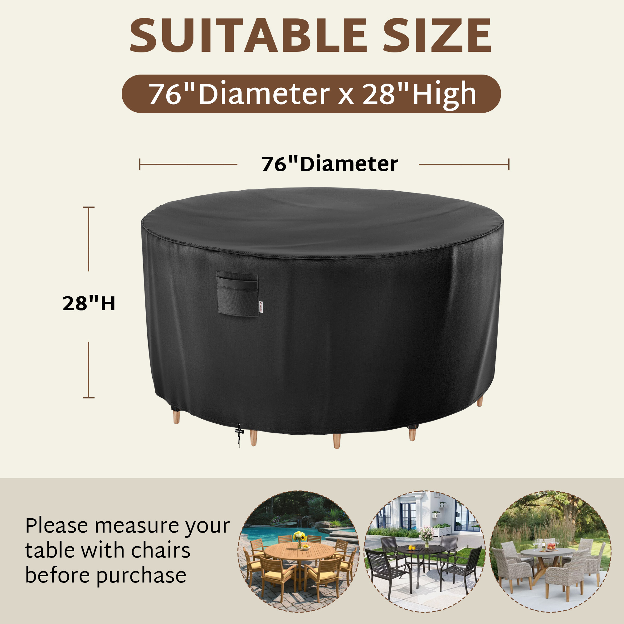iBirdie Round Patio Furniture Cover, Outdoor Waterproof and Weatherproof for Garden Table and Chairs, Heavy Duty 600D