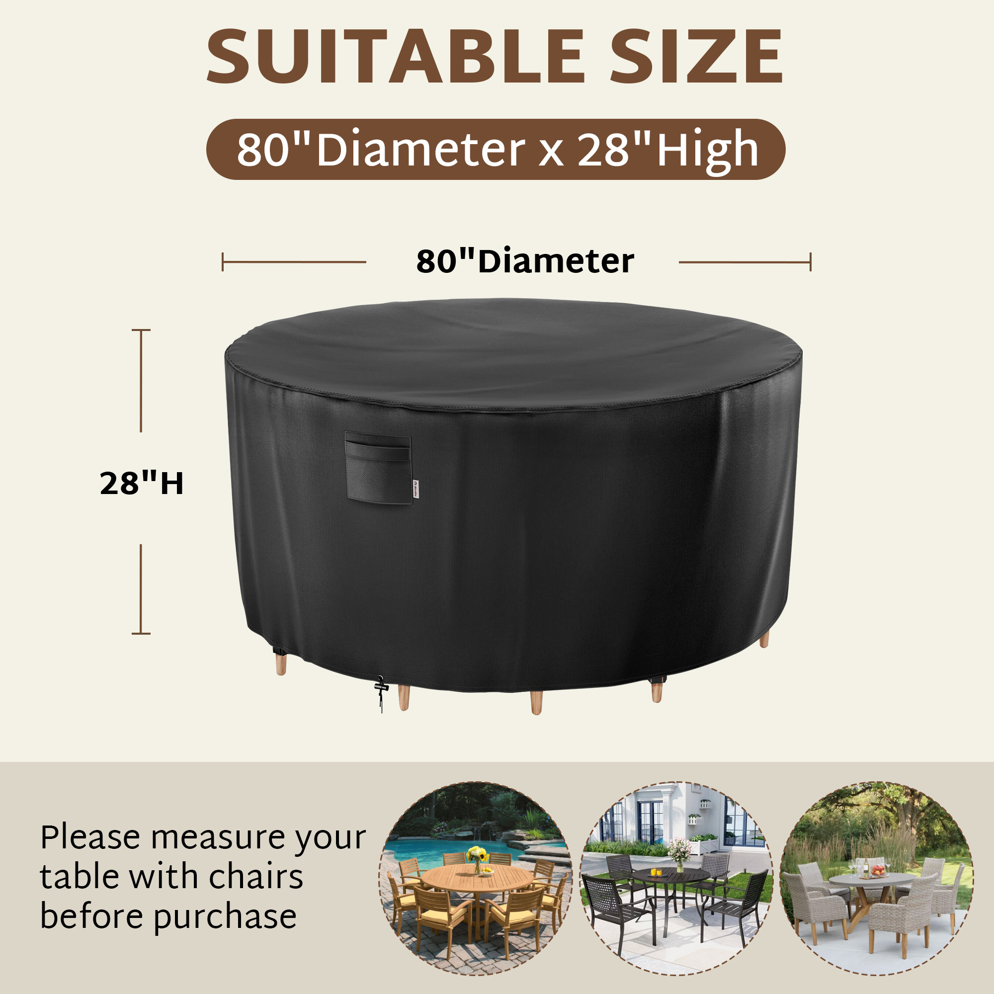 iBirdie Round Patio Furniture Cover, Outdoor Waterproof and Weatherproof for Garden Table and Chairs, Heavy Duty 600D