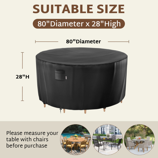 iBirdie Round Patio Furniture Cover, Outdoor Waterproof and Weatherproof for Garden Table and Chairs, Heavy Duty 600D