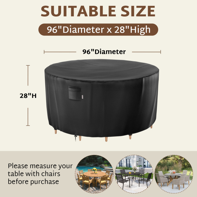iBirdie Round Patio Furniture Cover, Outdoor Waterproof and Weatherproof for Garden Table and Chairs, Heavy Duty 600D