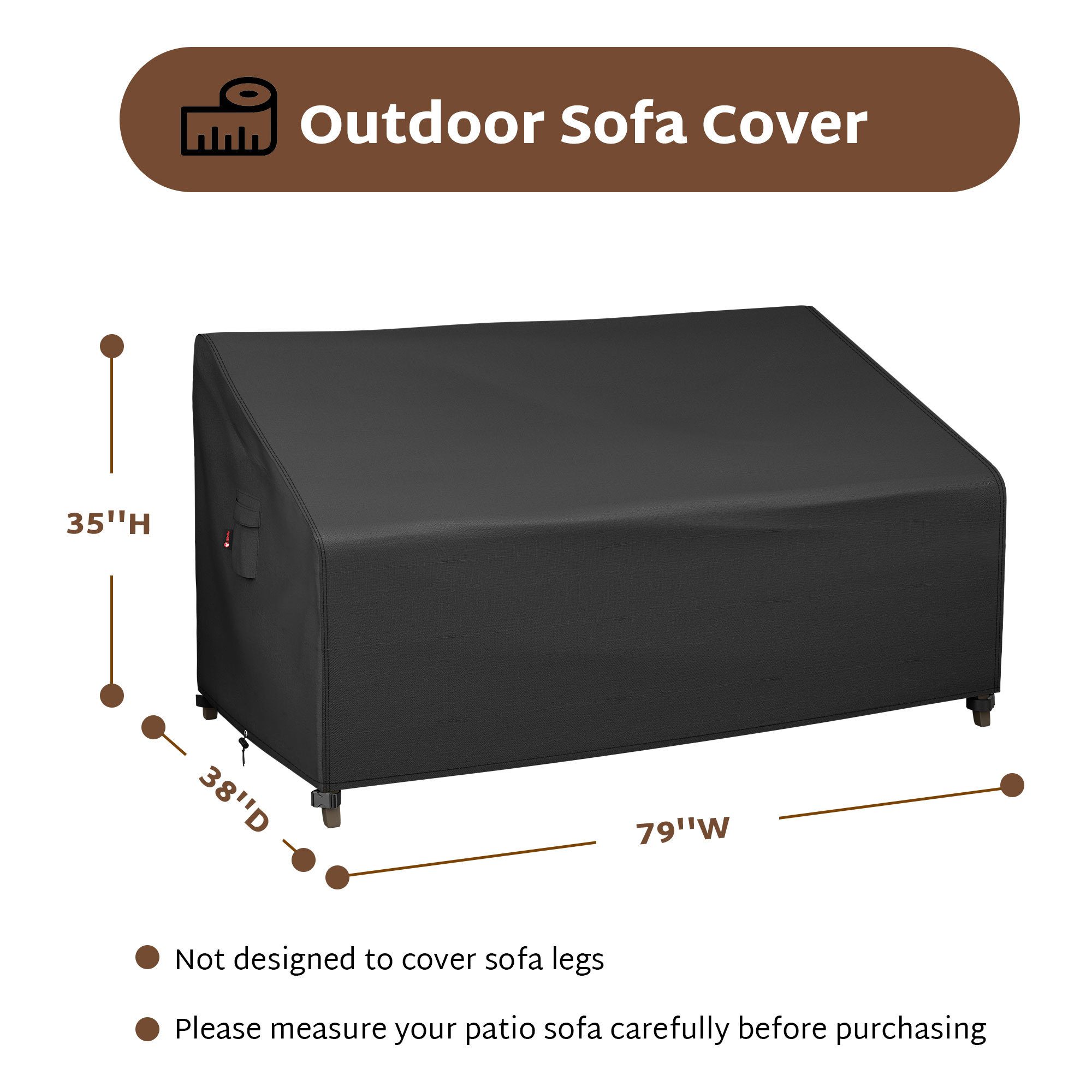 iBirdie Patio Furniture Sofa Covers 63W x 33D x 32H inch Outdoor Waterproof Couch Loveseat Bench Cover, Black
