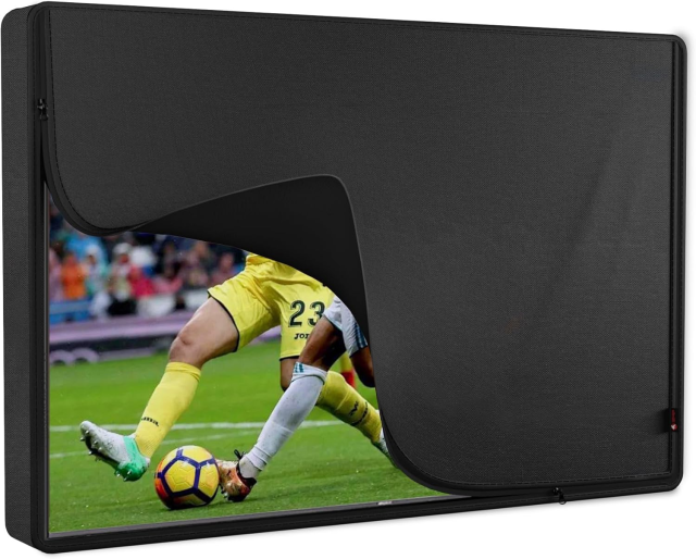 iBirdie Outdoor TV Cover,600D Heavy-Duty Waterproof with PVC Liner, Windproof Snug Fit, UV/Dust/Rain Protection, Quick-View Zipper,Wall/Ceiling/Stand Mounts