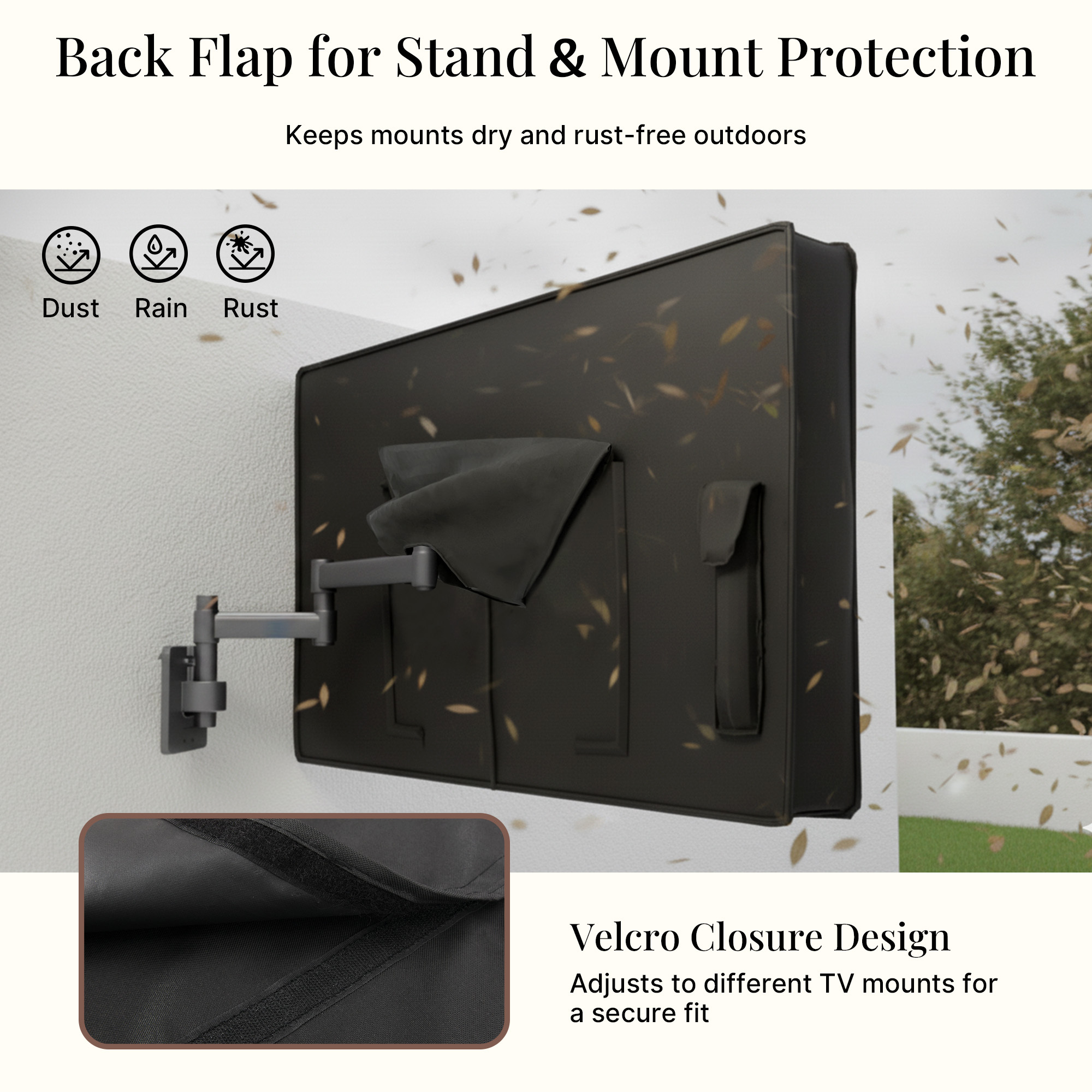iBirdie Outdoor TV Cover,600D Heavy-Duty Waterproof with PVC Liner, Windproof Snug Fit, UV/Dust/Rain Protection, Quick-View Zipper,Wall/Ceiling/Stand Mounts