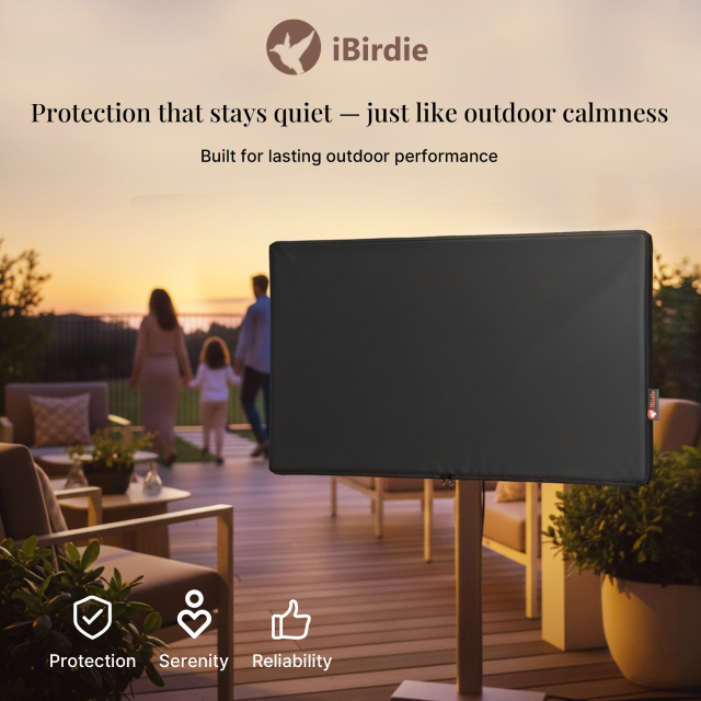 iBirdie Outdoor TV Cover,600D Heavy-Duty Waterproof with PVC Liner, Windproof Snug Fit, UV/Dust/Rain Protection, Quick-View Zipper,Wall/Ceiling/Stand Mounts