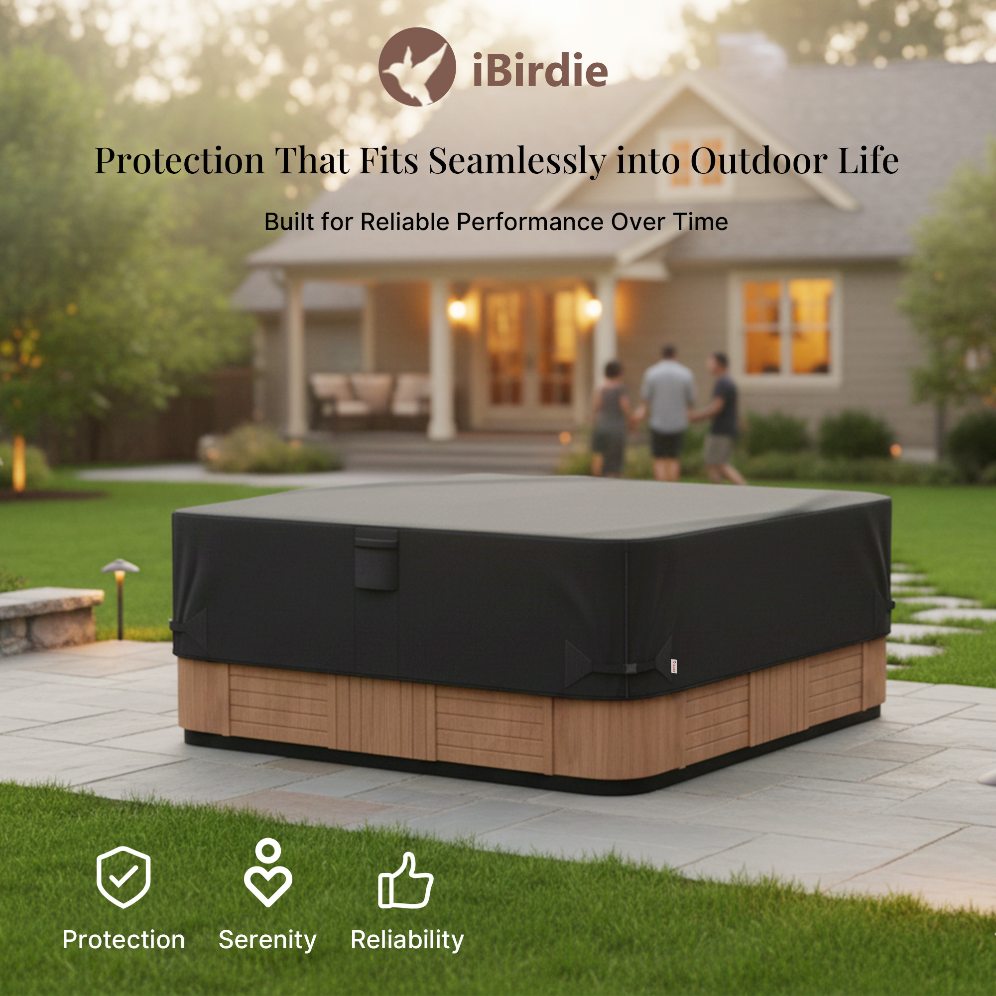 iBirdie Outdoor Waterproof and Weatherproof Hot Tub Cover 80 x 80 inch 600D Heavy Duty Jacuzzi Square Cover Protector SPA Protective Cover Cap