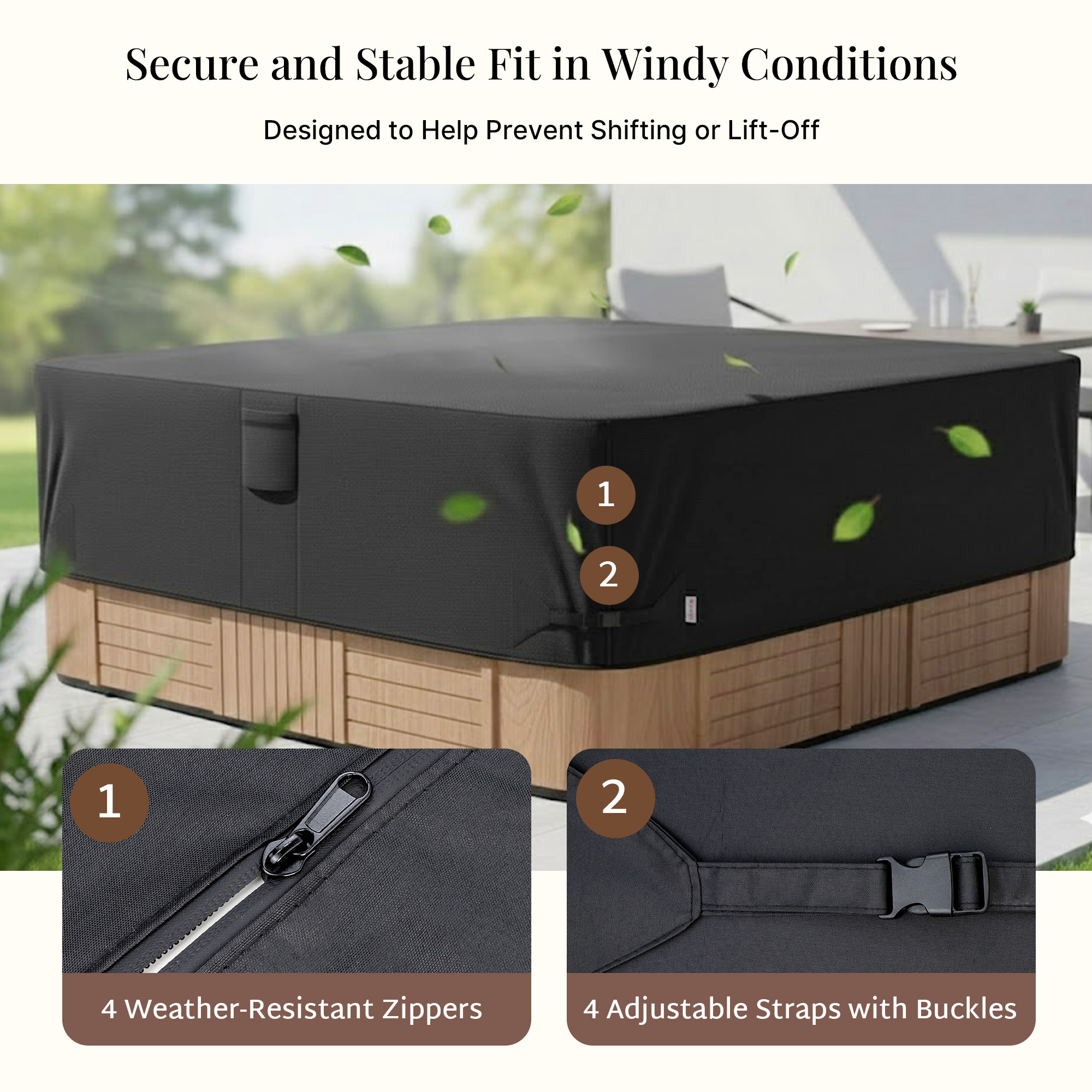 iBirdie Outdoor Waterproof and Weatherproof Hot Tub Cover 80 x 80 inch 600D Heavy Duty Jacuzzi Square Cover Protector SPA Protective Cover Cap