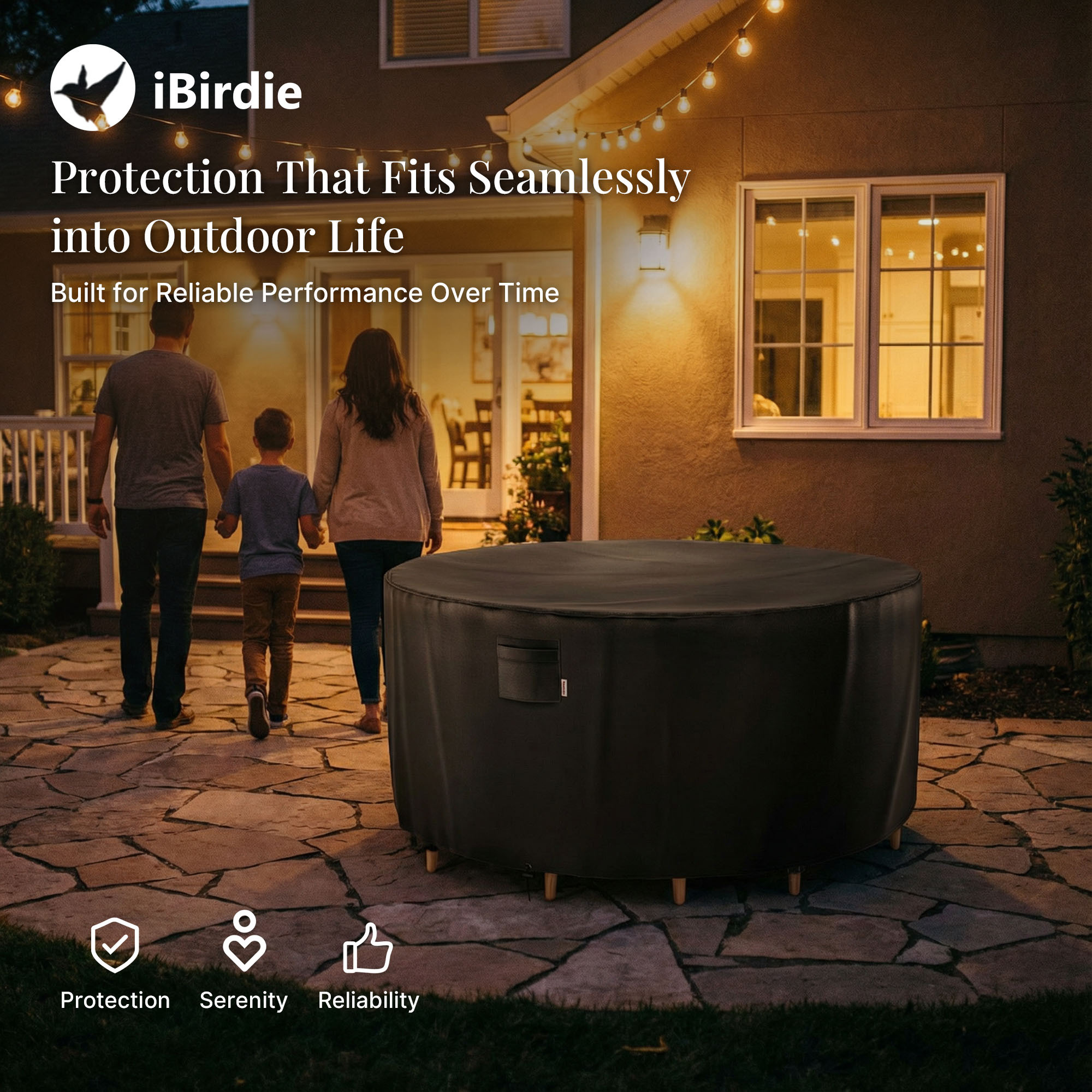 iBirdie Round Patio Furniture Cover, Outdoor Waterproof and Weatherproof for Garden Table and Chairs, Heavy Duty 600D