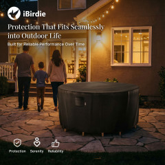 iBirdie Round Patio Furniture Cover, Outdoor Waterproof and Weatherproof for Garden Table and Chairs, Heavy Duty 600D