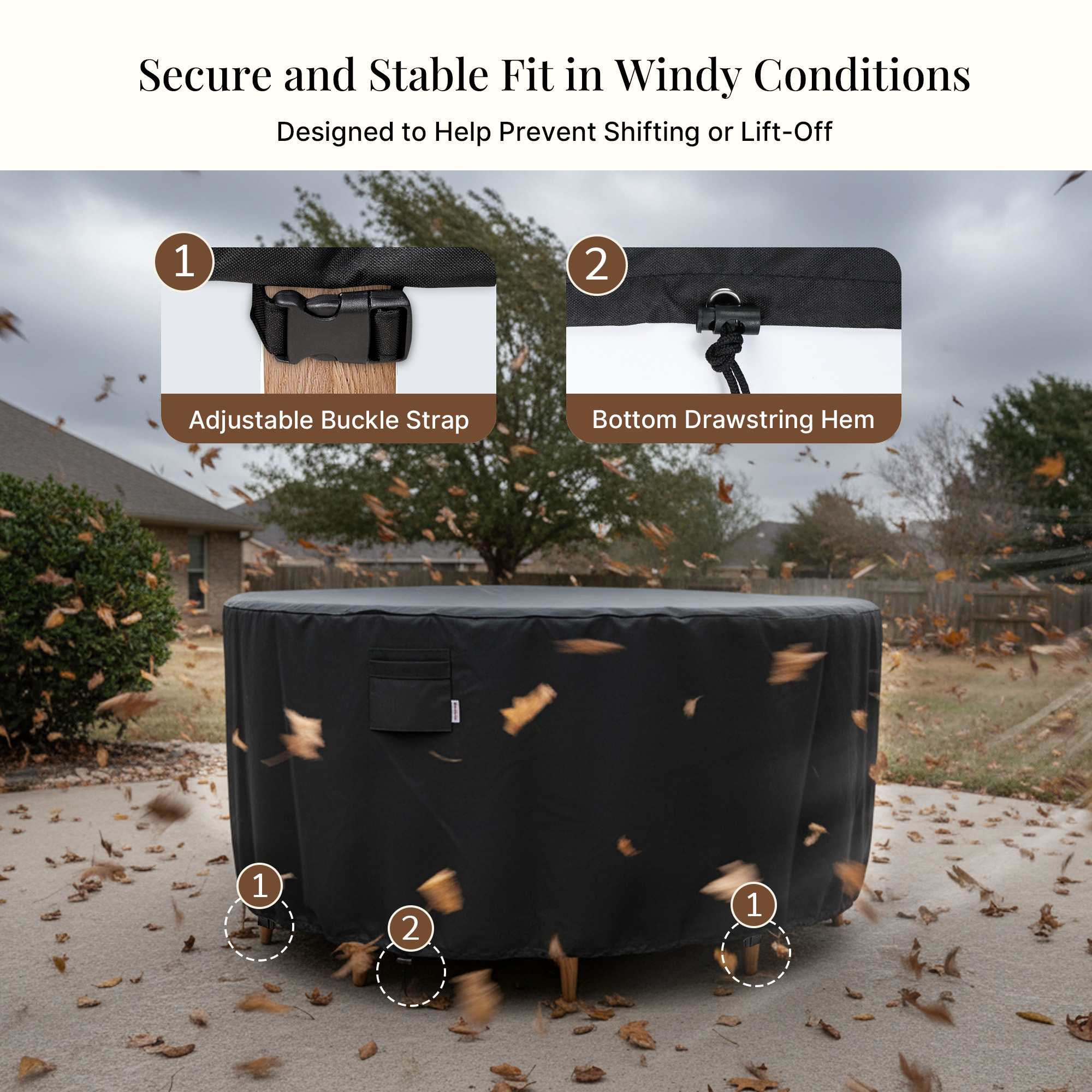 iBirdie Round Patio Furniture Cover, Outdoor Waterproof and Weatherproof for Garden Table and Chairs, Heavy Duty 600D
