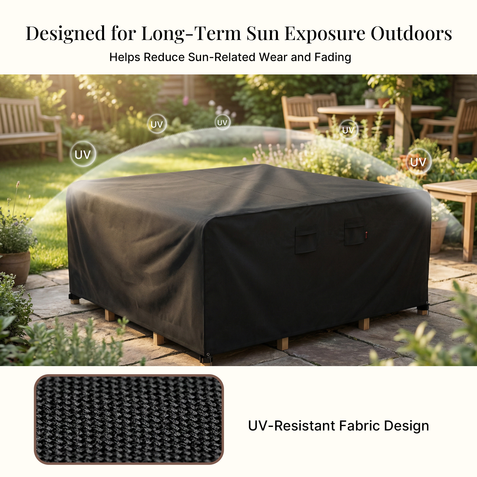 iBirdie Outdoor Patio Furniture Covers Waterproof Weatherproof Square Table Cover 96 x 96 inch - Heavy Duty 600D for Outside Dining Table and Chairs