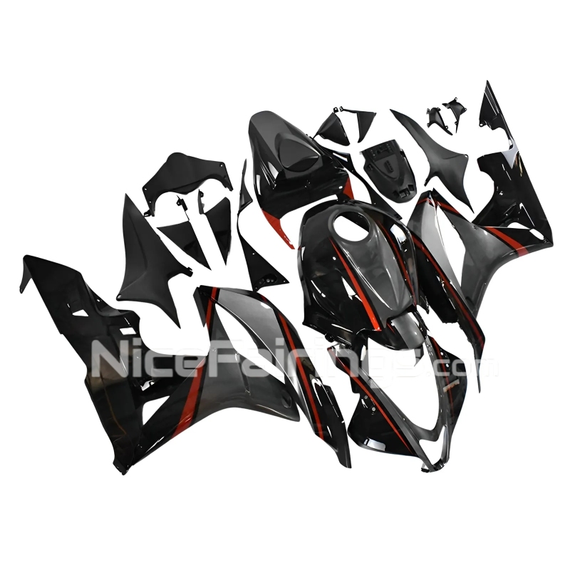 For HONDA 2007-2008 CBR600RR Glossy Silvery Black Shell and floral lines in red Fairing set