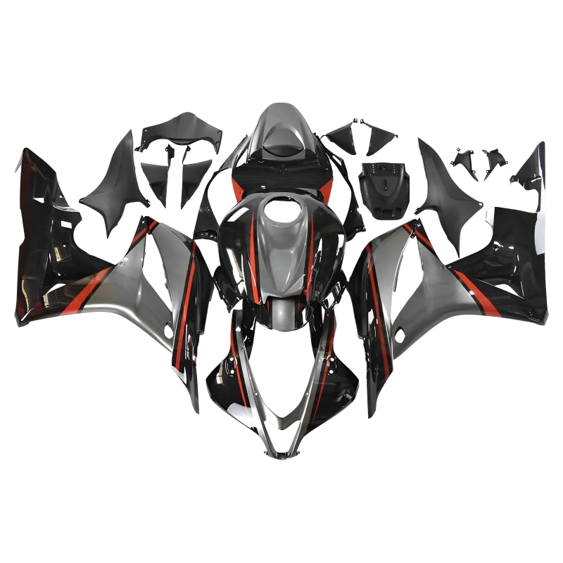For HONDA 2007-2008 CBR600RR Glossy Silvery Black Shell and floral lines in red Fairing set
