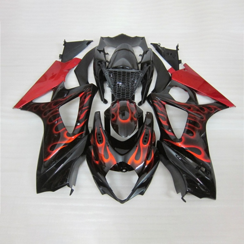 For Suzuki GSXR1000 K7 2007-2008 Fairing Bodywork Kit – High-Quality ABS, Injection Molded, Red Flames, Durable and Customizable