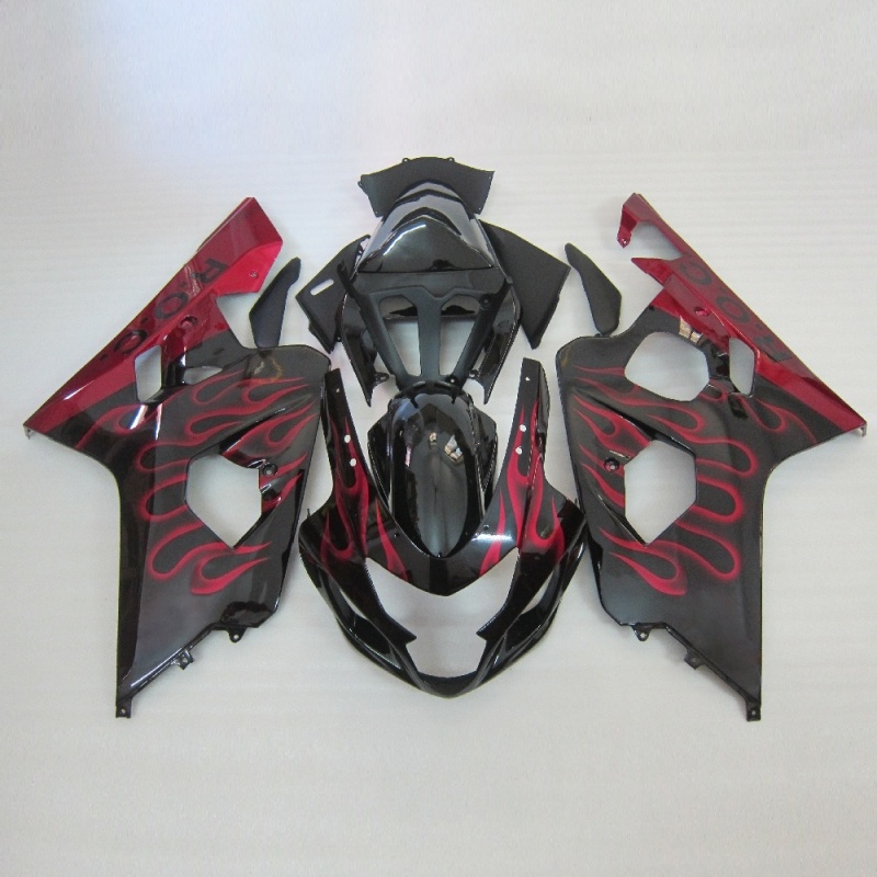 ABS Plastic Fairing Kit for Suzuki GSXR600 750 2004-2005 K4 Red Flames, Aftermarket Injection Molded Body Kit, Multiple Designs