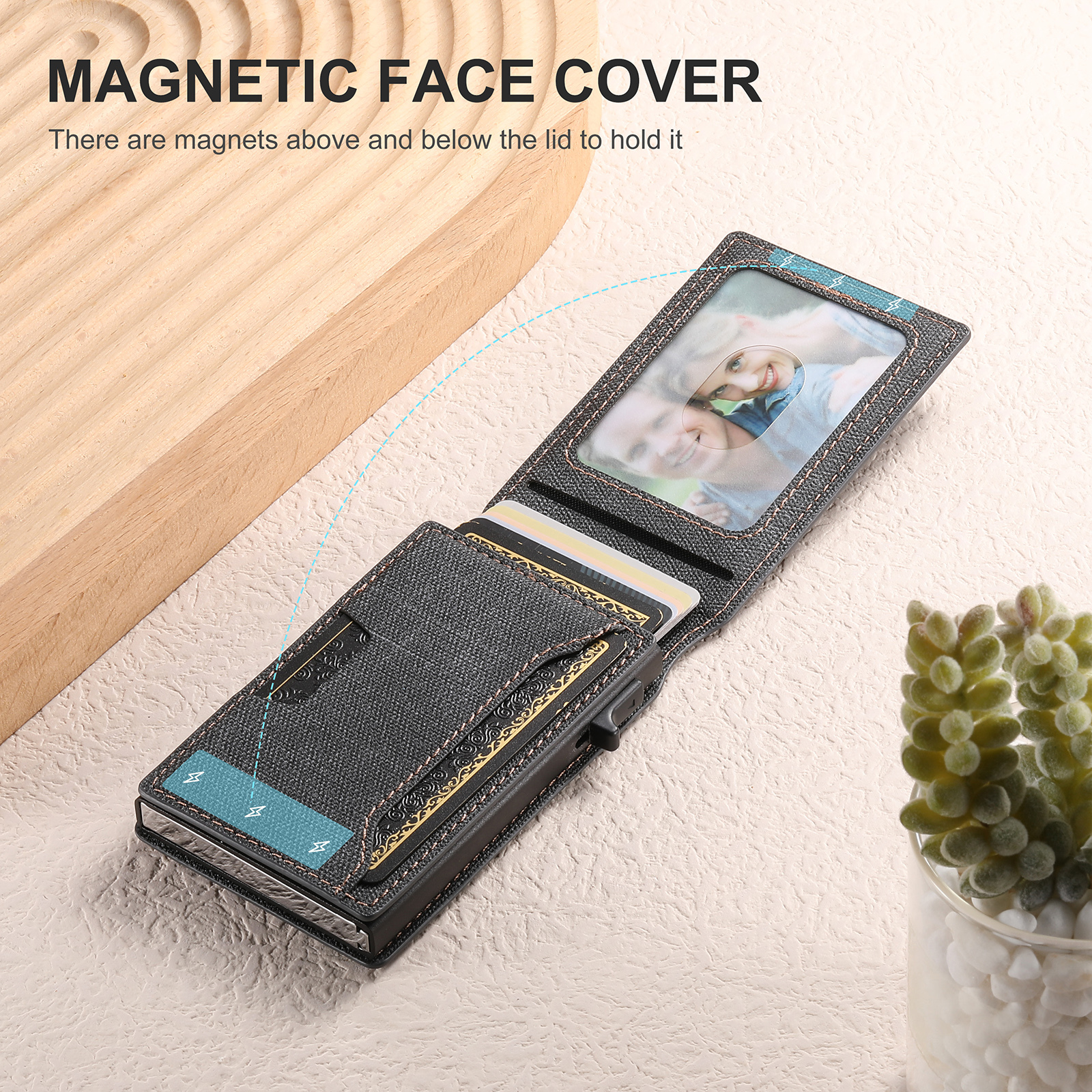 SUTENI With Card Holder For Men Card Slot Wallet Flip Cover PU Leather card box Pressing The Button Automatically Ejects The Card Wallet