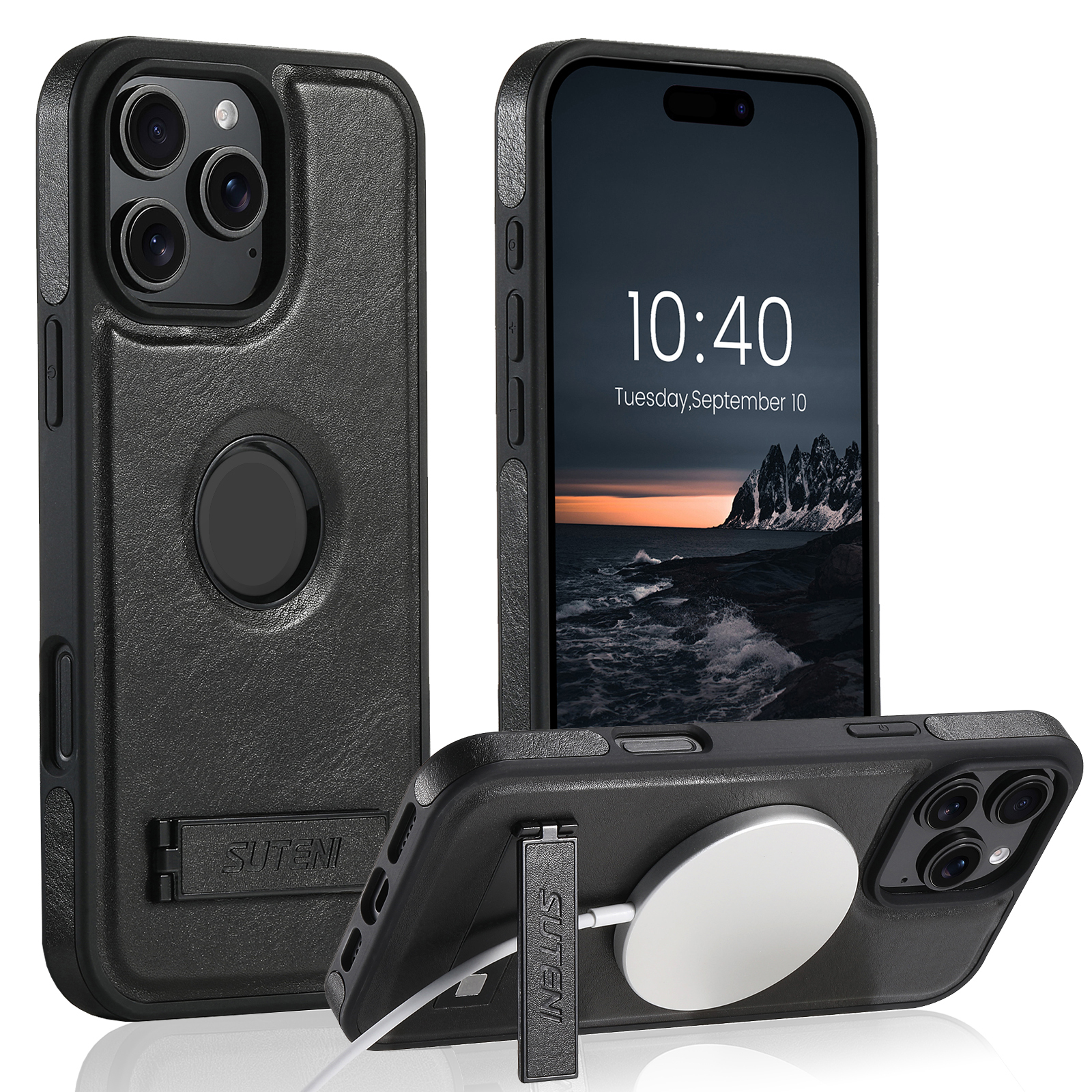 SUTENI Luxury PU Leather Phone Case Stand Wireless Charging Magnet For iPhone 16 Pro Max 15 Plus 14 Pro 13 12