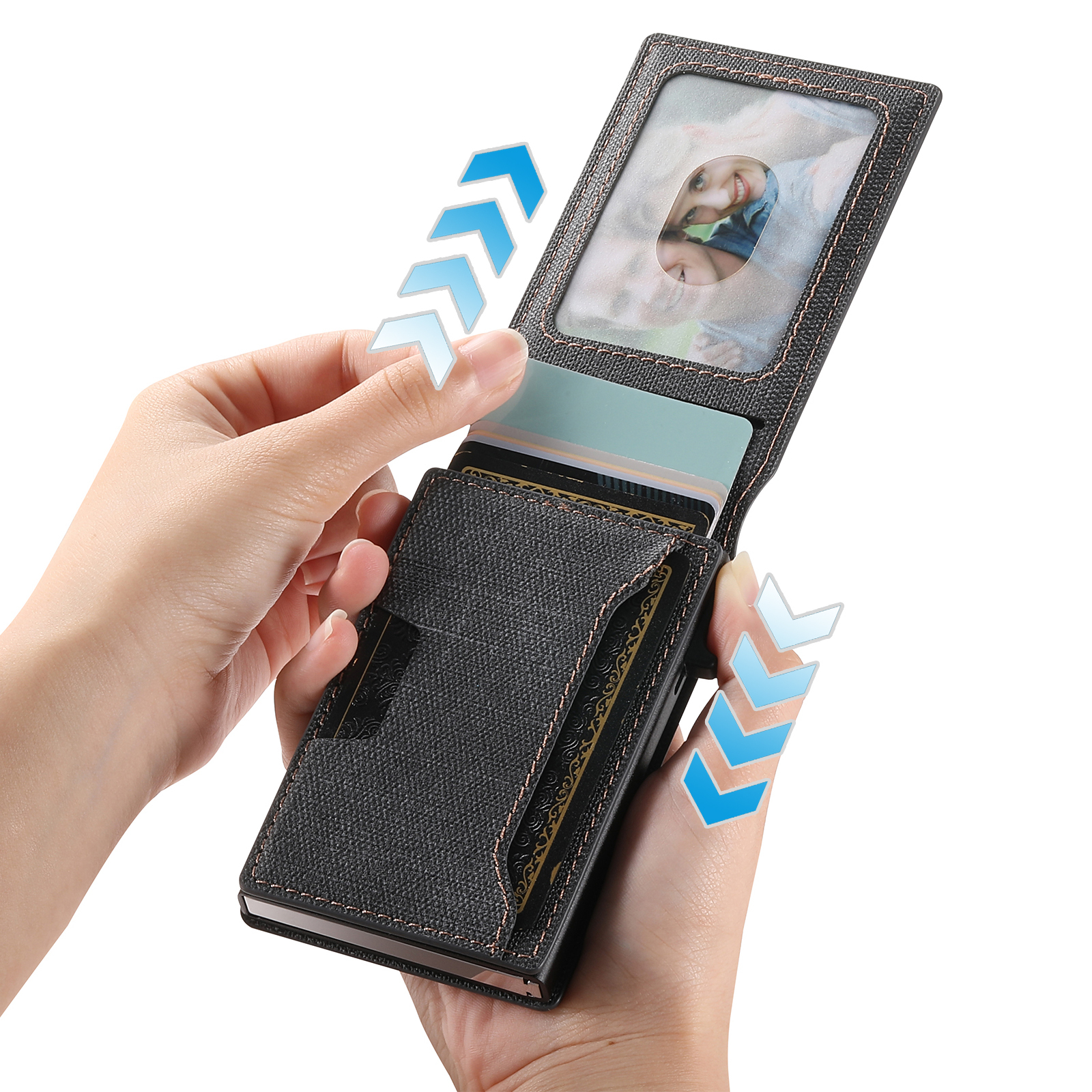 SUTENI With Card Holder For Men Card Slot Wallet Flip Cover PU Leather card box Pressing The Button Automatically Ejects The Card Wallet