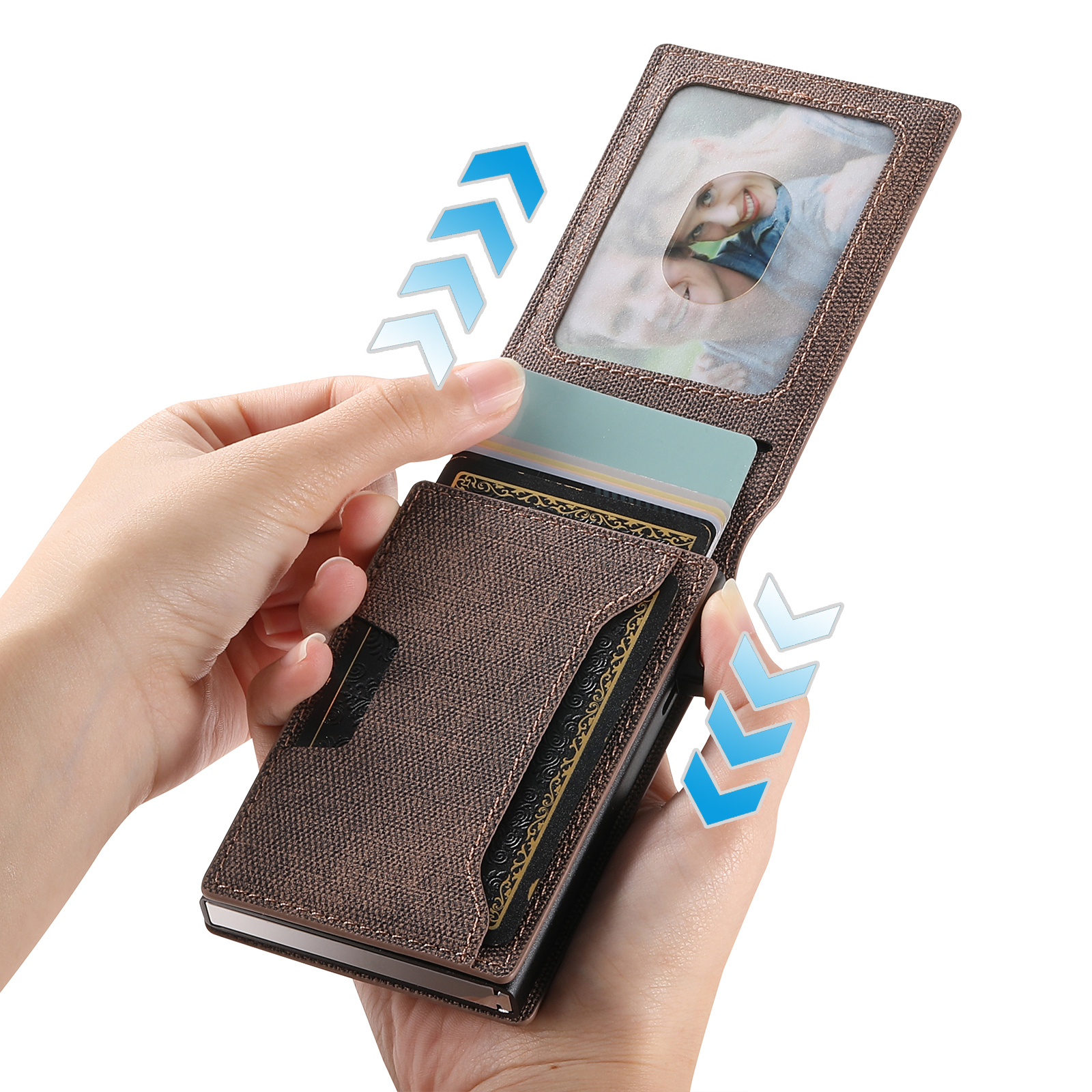 SUTENI With Card Holder For Men Card Slot Wallet Flip Cover PU Leather card box Pressing The Button Automatically Ejects The Card Wallet