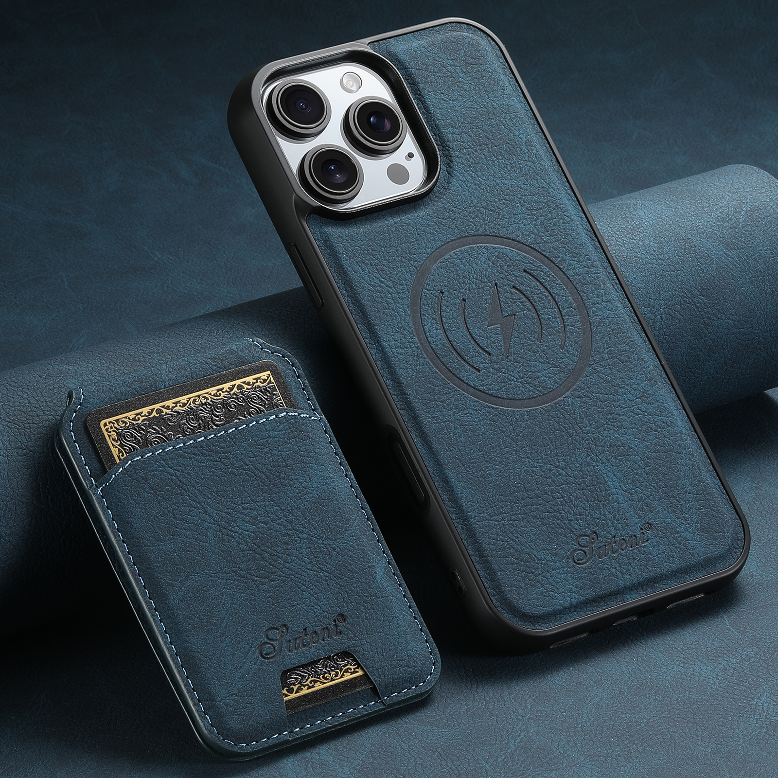 SUTENI Wireless Charging Phone Case Magnet Card Holder Stand PU Leather For iPhone 16 Pro Max 15 Plus 14 13 12