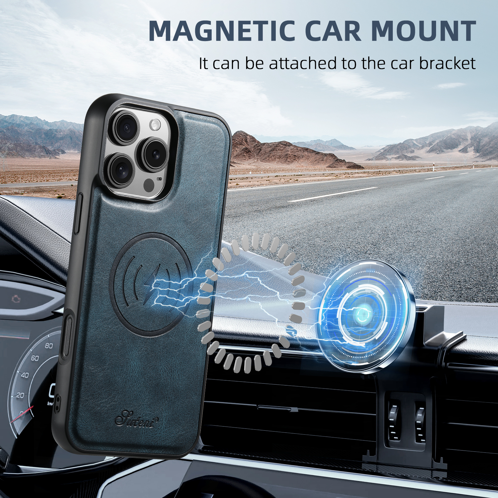 SUTENI H15 Wireless Charging Faux Leather Magnet Card Holder Stand Picture frame Phone Case For iPhone 17 Pro Max 16 Plus 15 14 13 12