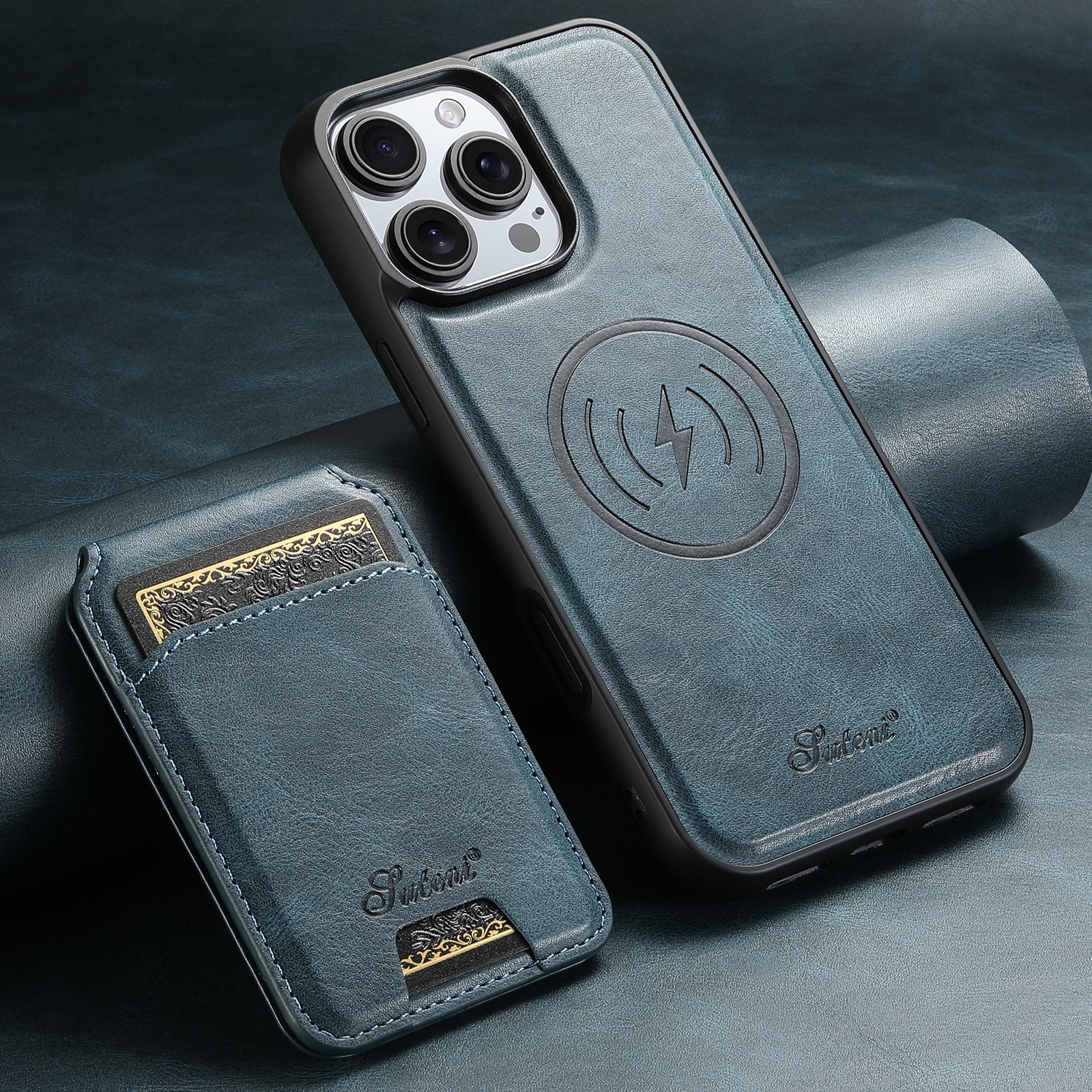 SUTENI Wireless Charging PU Leather Magnet Card Holder Stand Picture frame Phone Case For iPhone 16 Pro Max 15 Plus 14 13 12