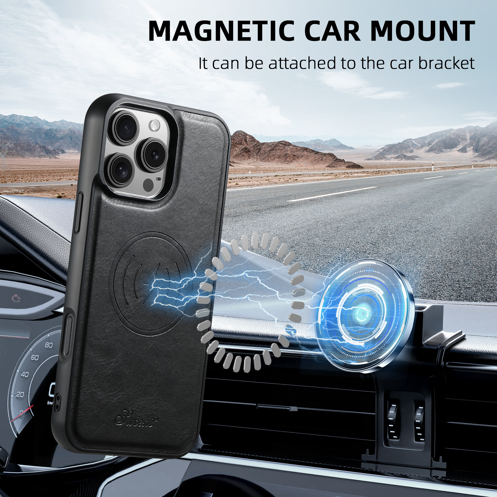SUTENI Wireless Charging PU Leather Magnet Card Holder Stand Picture frame Phone Case For iPhone 16 Pro Max 15 Plus 14 13 12