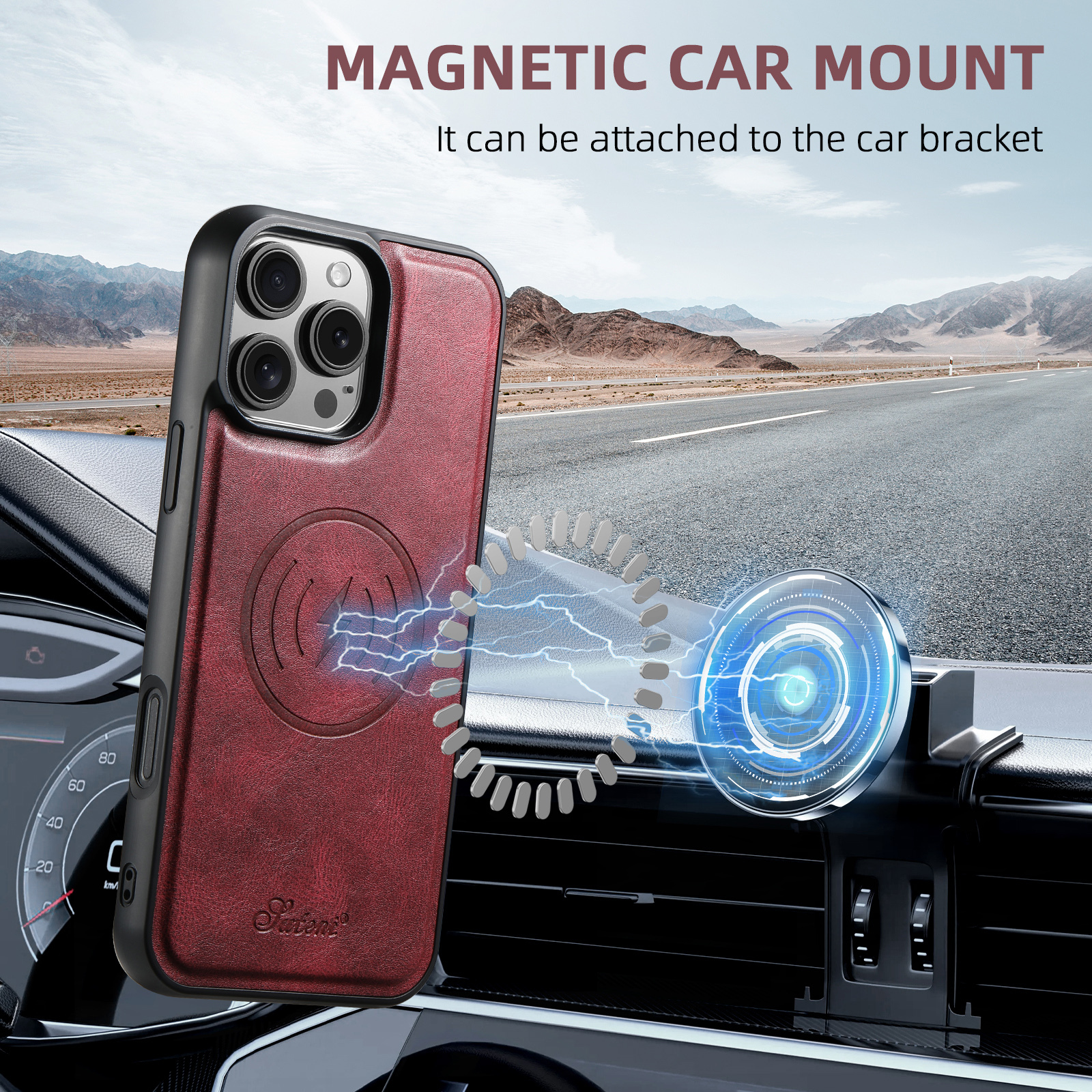 SUTENI H15 Wireless Charging Faux Leather Magnet Card Holder Stand Picture frame Phone Case For iPhone 17 Pro Max 16 Plus 15 14 13 12