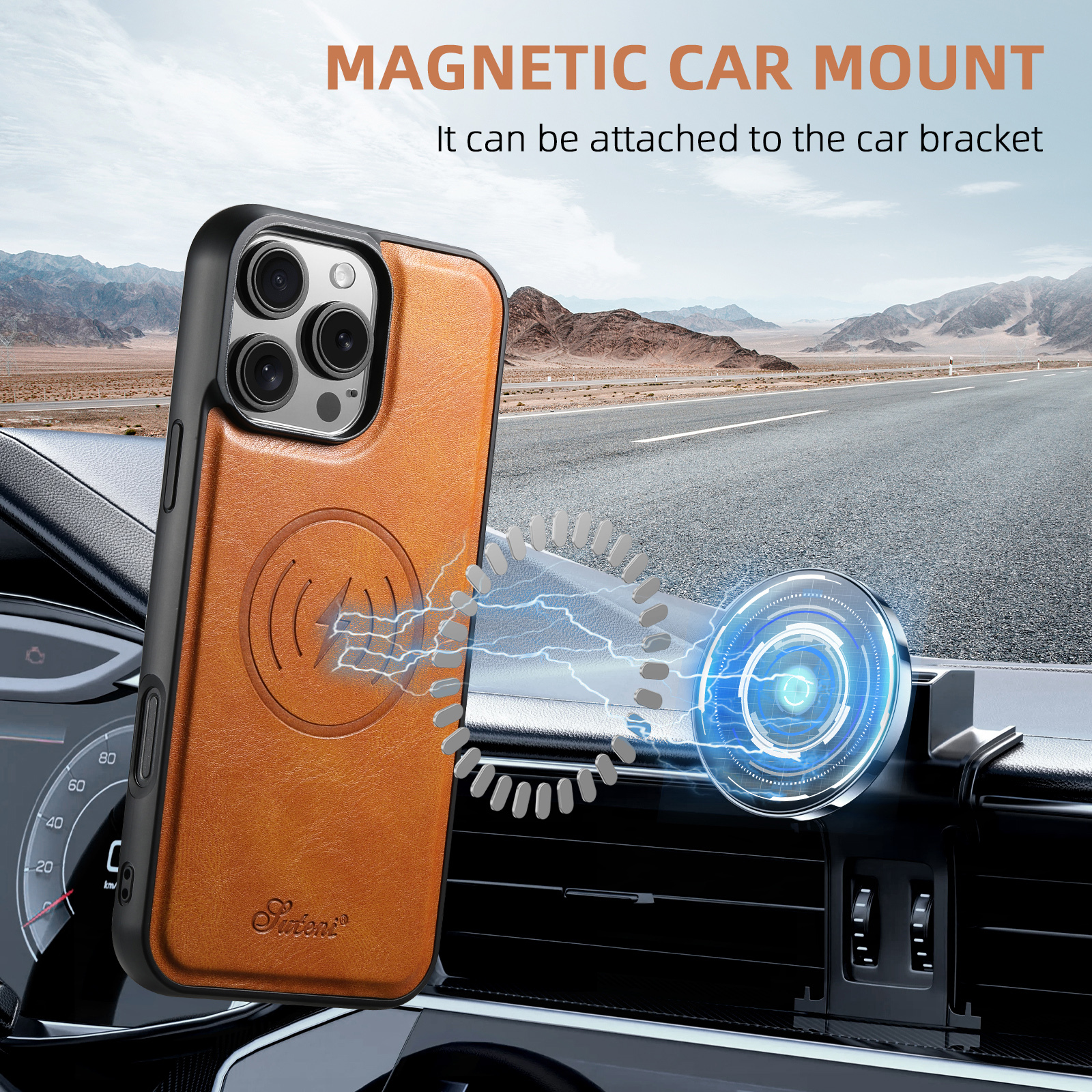 SUTENI H15 Wireless Charging Faux Leather Magnet Card Holder Stand Picture frame Phone Case For iPhone 17 Pro Max 16 Plus 15 14 13 12